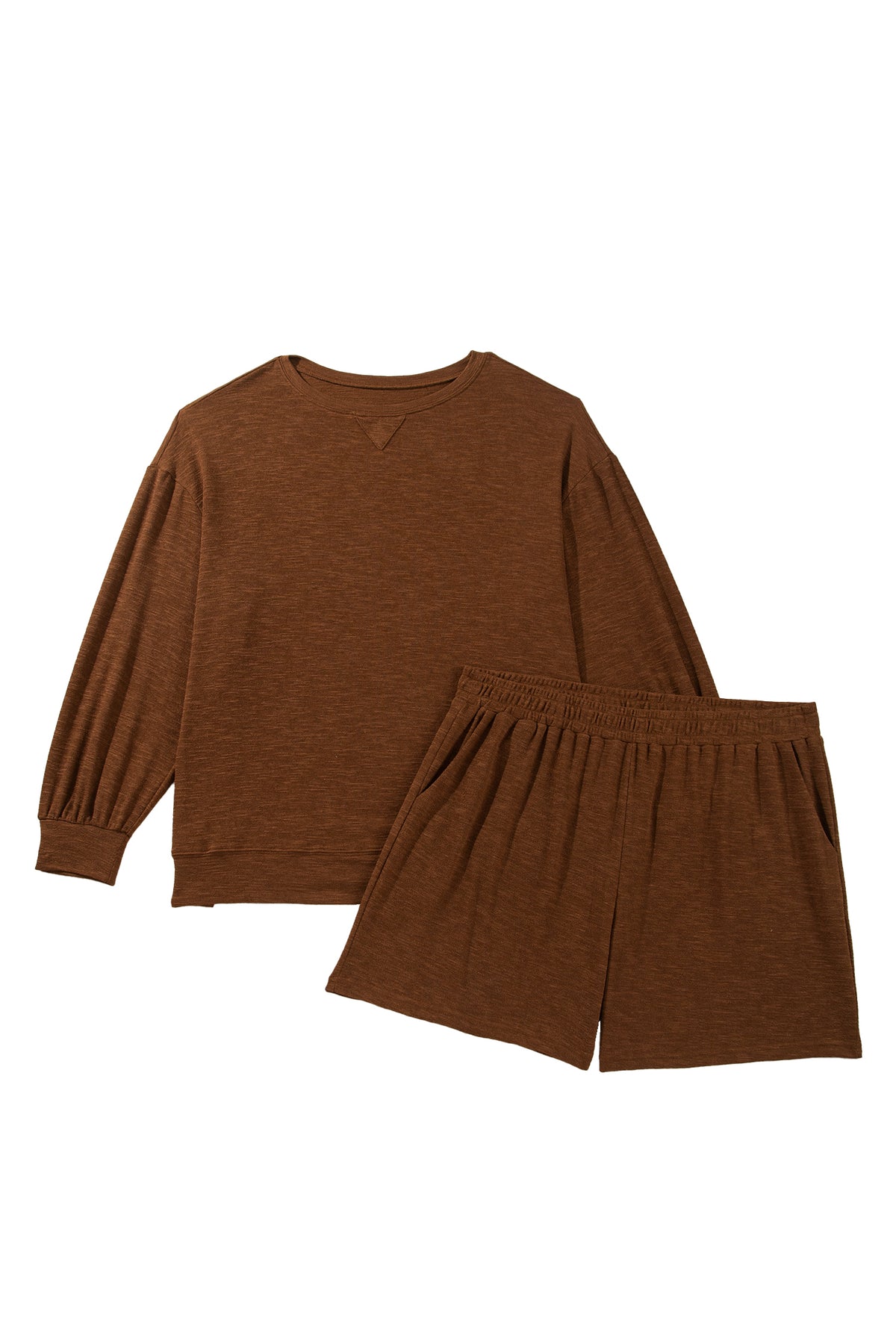 Long Sleeve Top Elastic Waist Shorts Plus Size Set