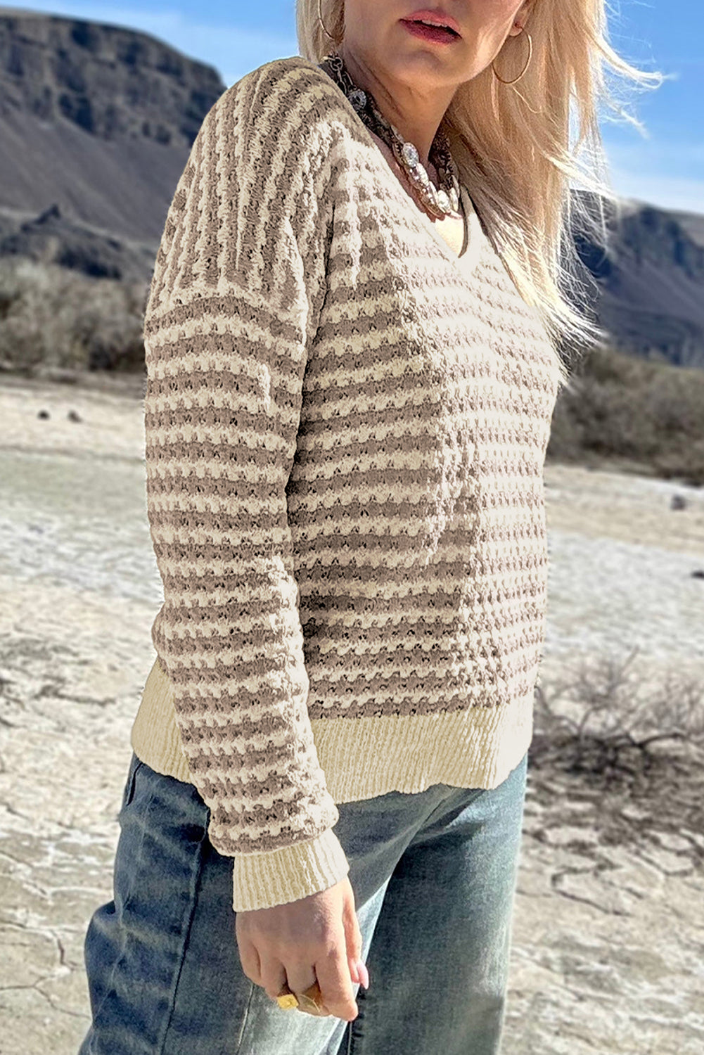 Plus Size V Neck Drop Shoulder Sweater