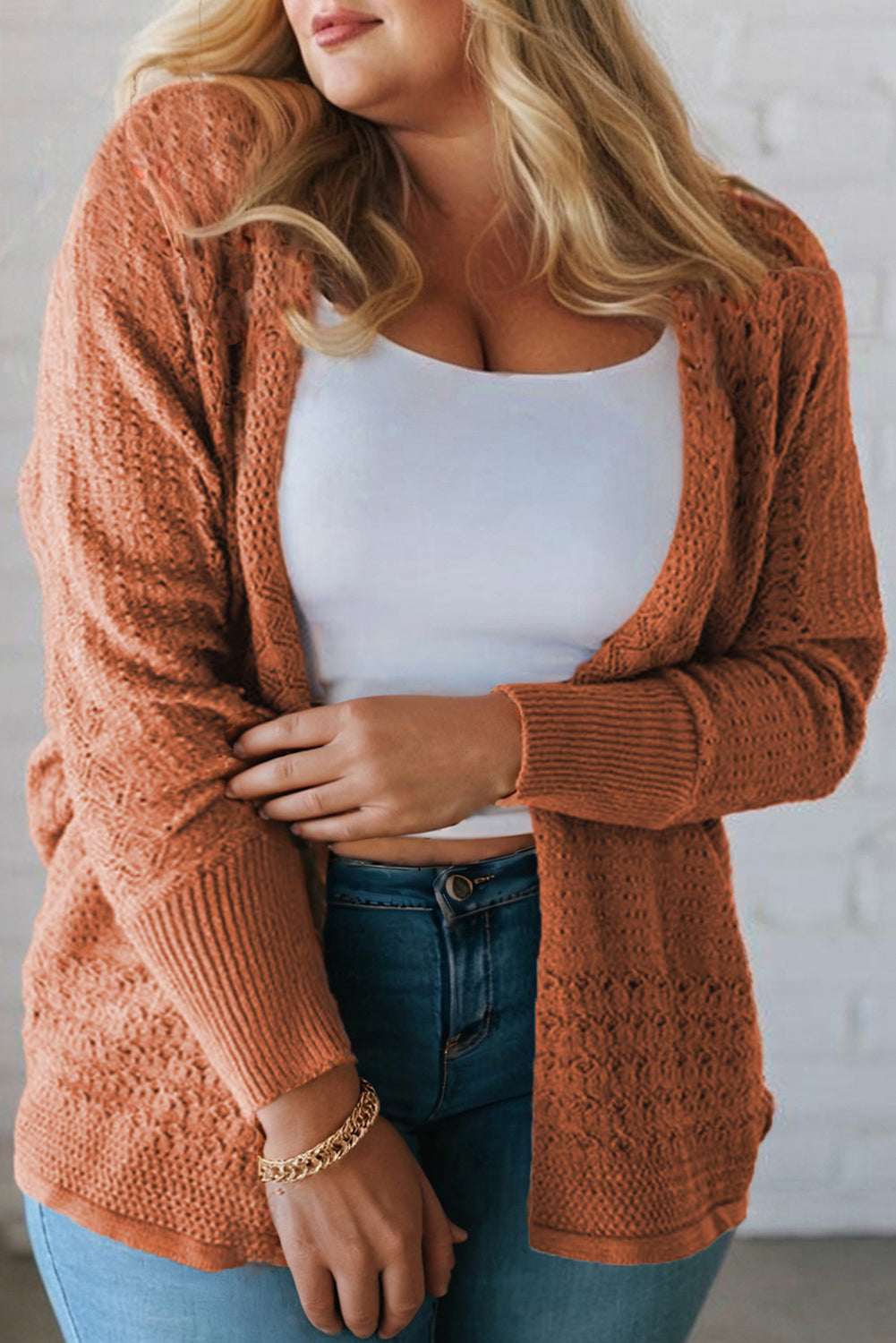 Knitted Open Front Plus Cardigan