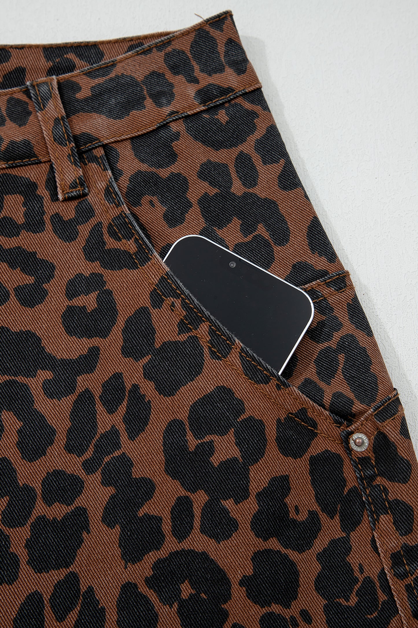 Patchwork Leopard Print Barrel Jeans