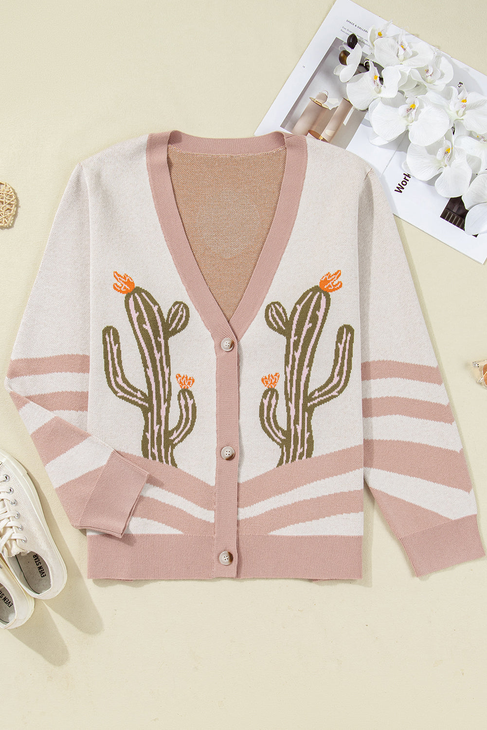 Western Desert Cactus Button Cardigan Sweater