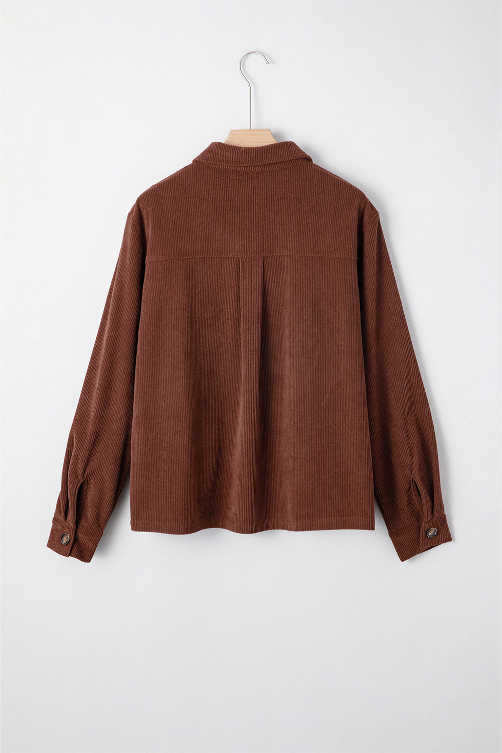 Embroidered Collar Button Front Corduroy Jacket With Pocket