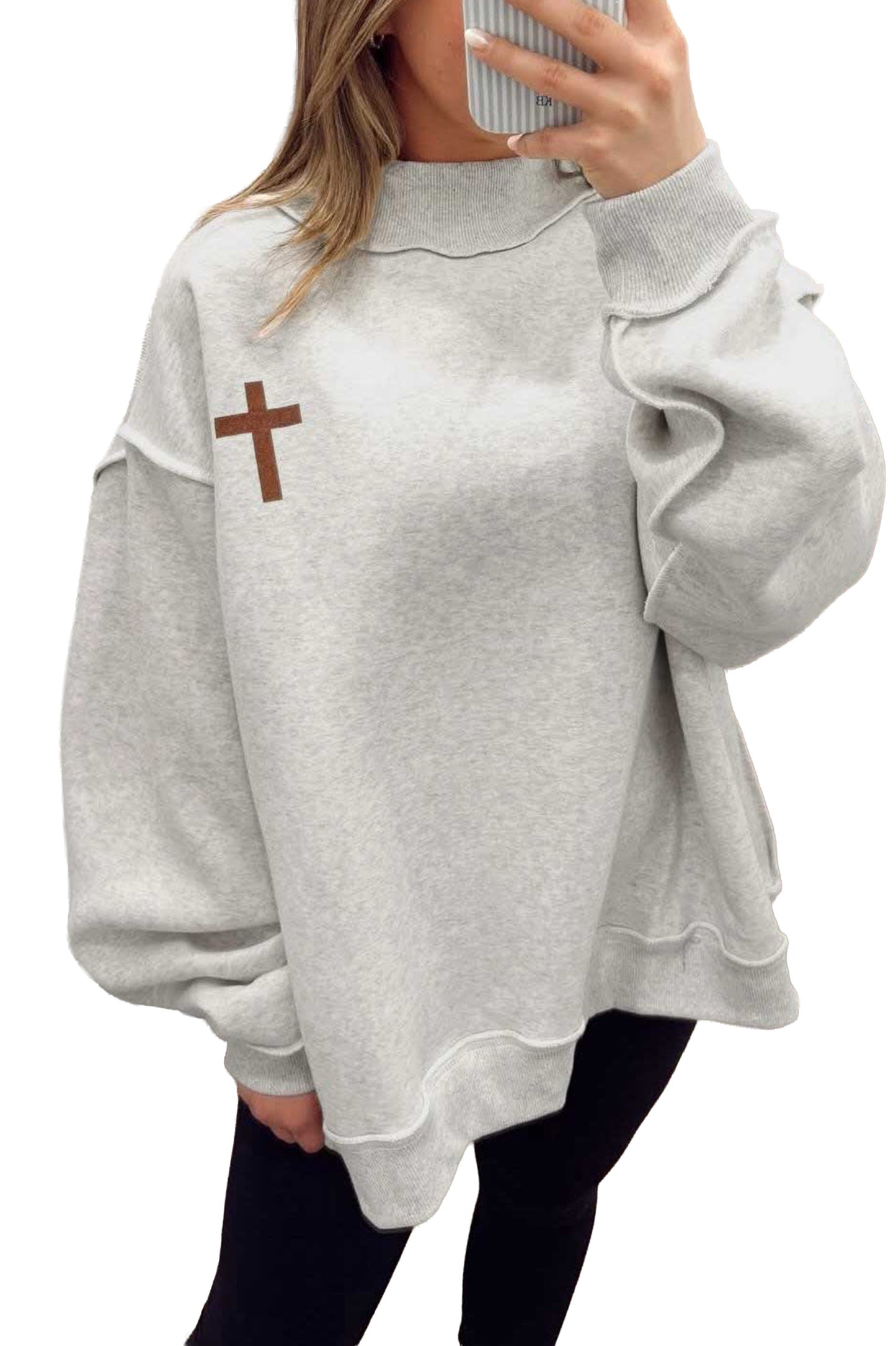 Reversible Christian Faith Print Mock Neck Pullover Sweatshirt