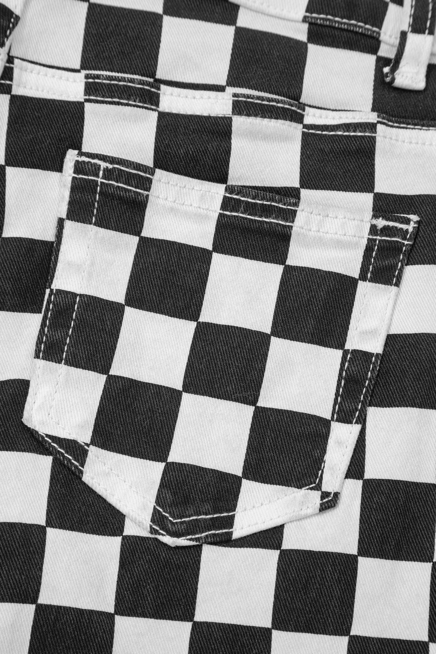 Checkerboard Distressed Raw Edge Cropped Jeans