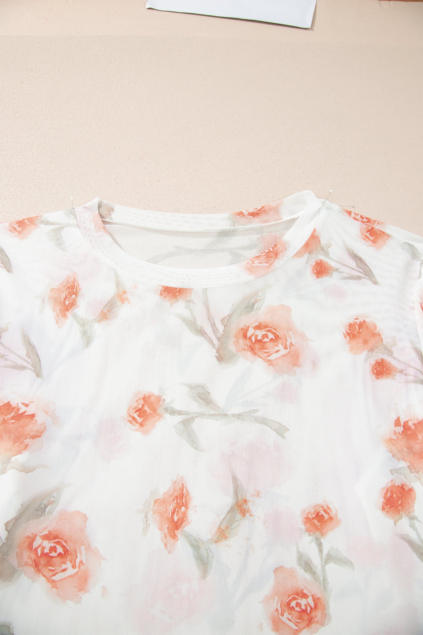Floral Print Sheer Mesh Long Sleeve Top