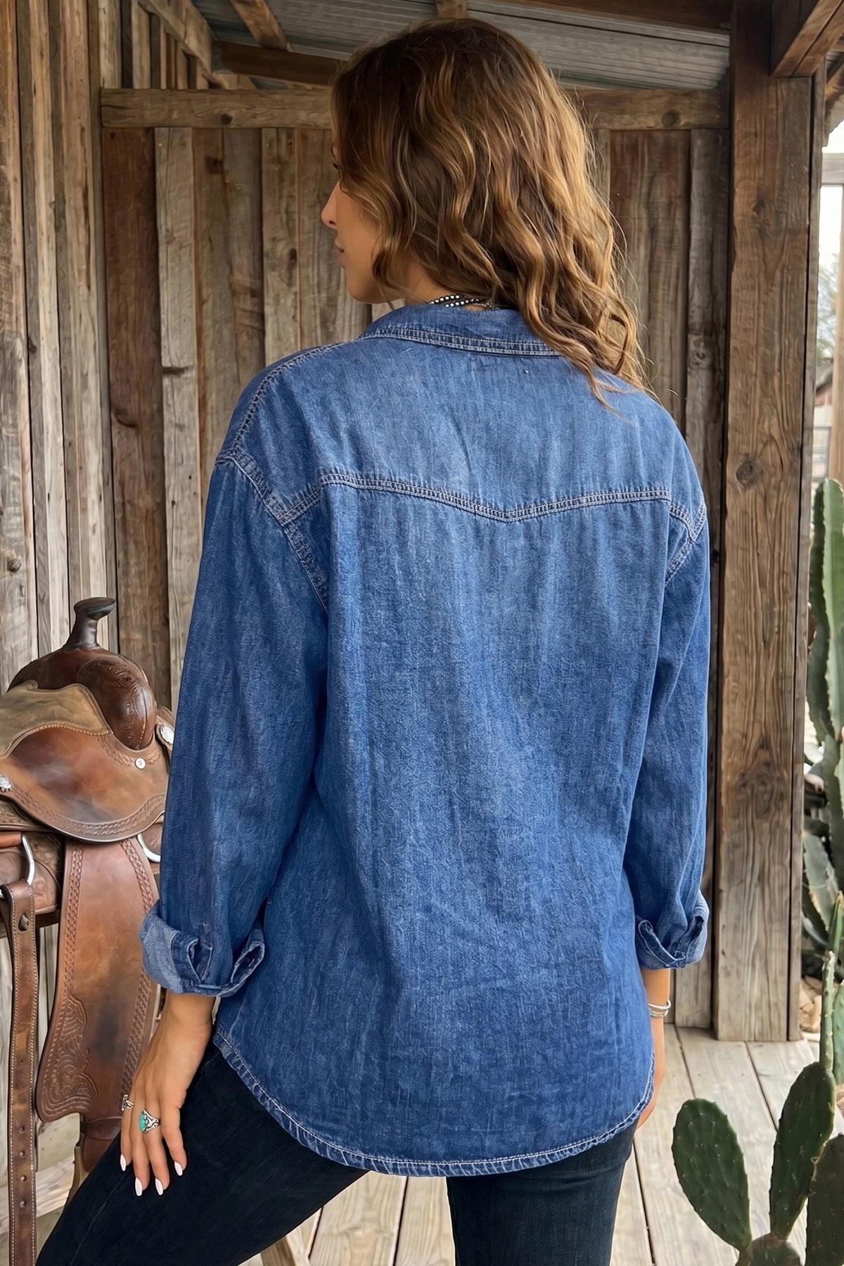 Dark Long Sleeve Denim Shirt