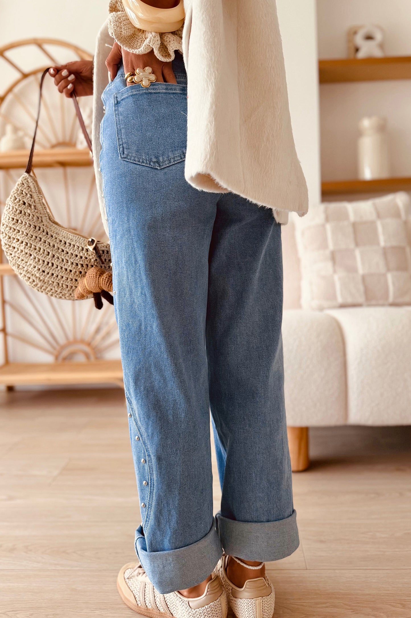 Side Seam Rivet Ankle Jeans
