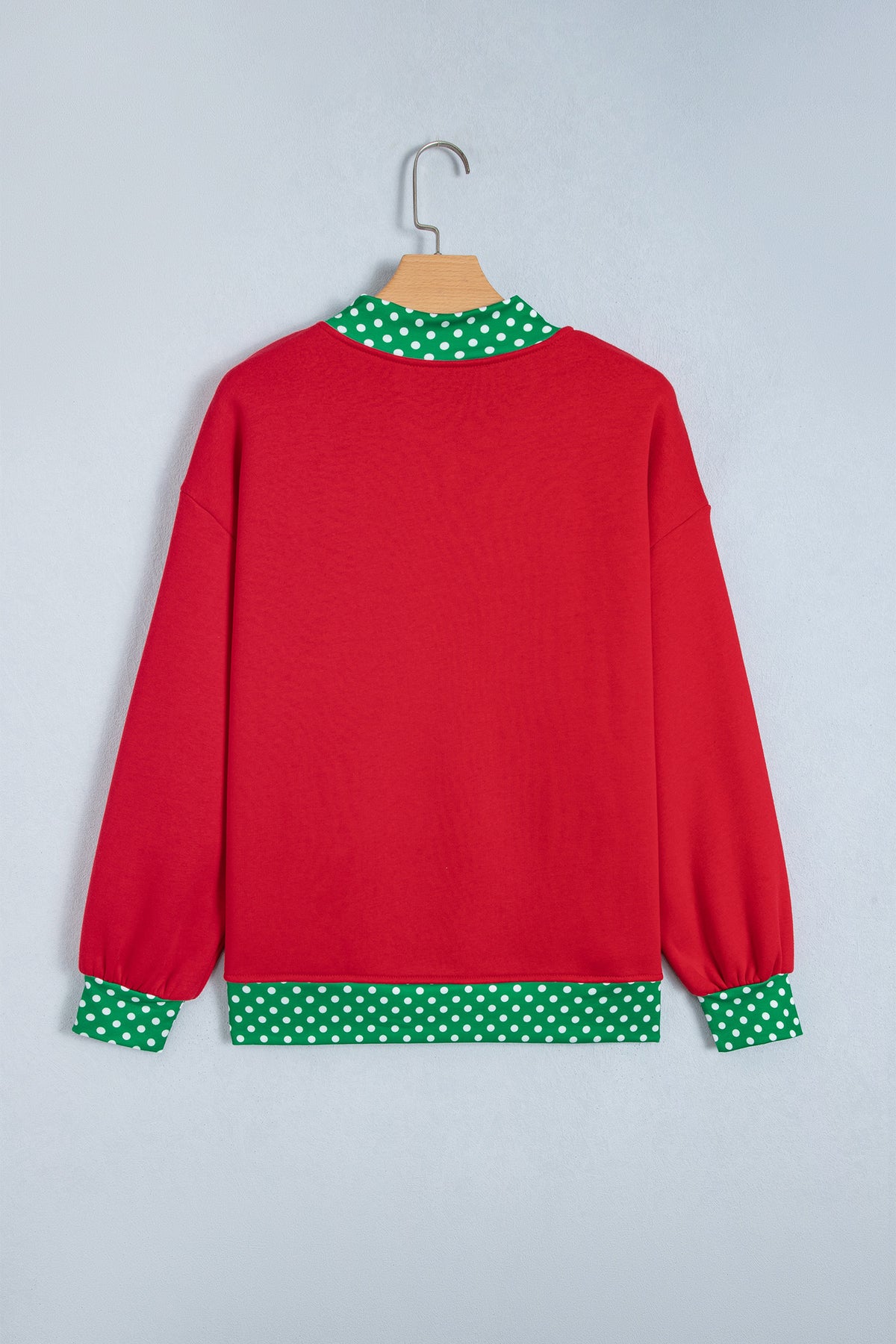 Polka Dot Letter Print Contrast Trim Mock Neck Sweatshirt