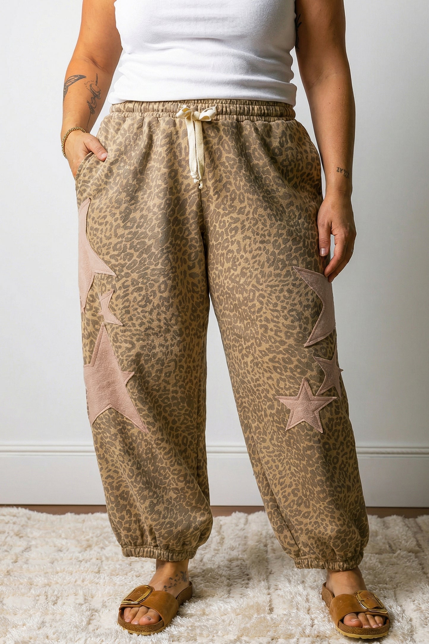 Leopard Print Western Star Patched Jogger Pants