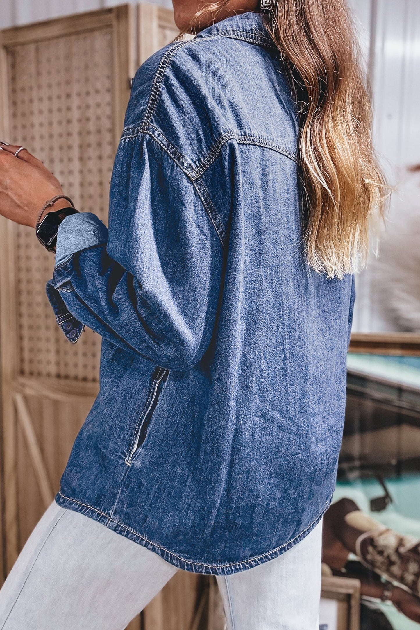Dark Long Sleeve Denim Shirt