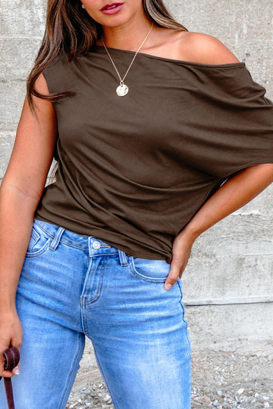 Plus Size Color Asymmetric Neck Short Sleeve Blouse