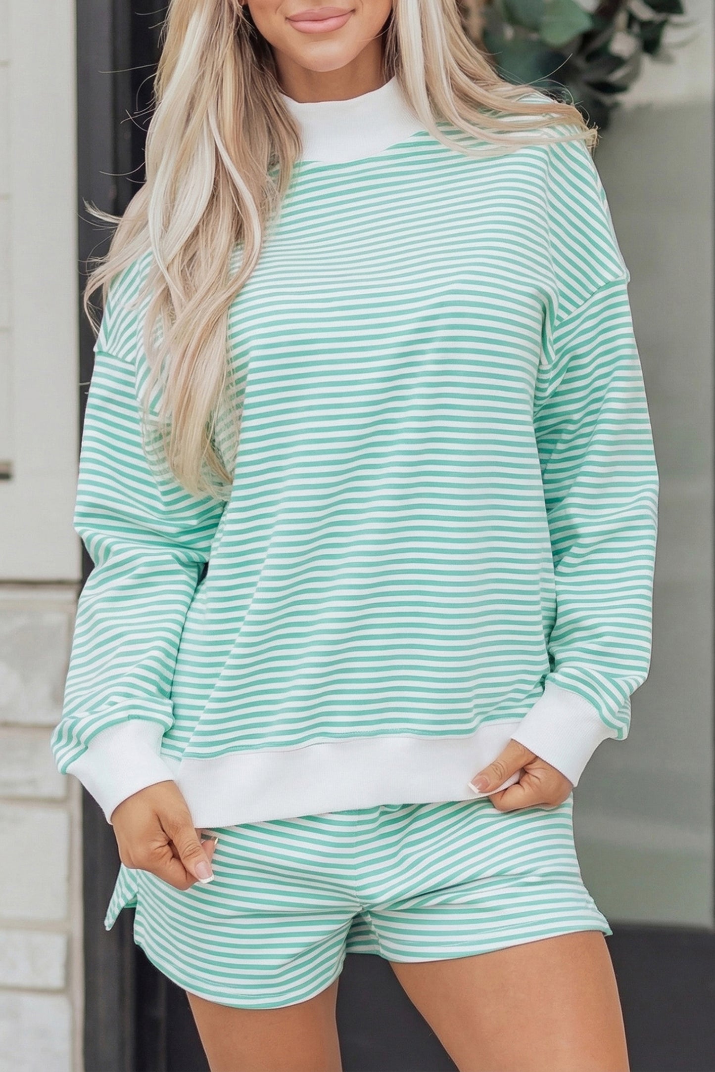 Oversize Mock Neck Sweatshirt and Shorts Set