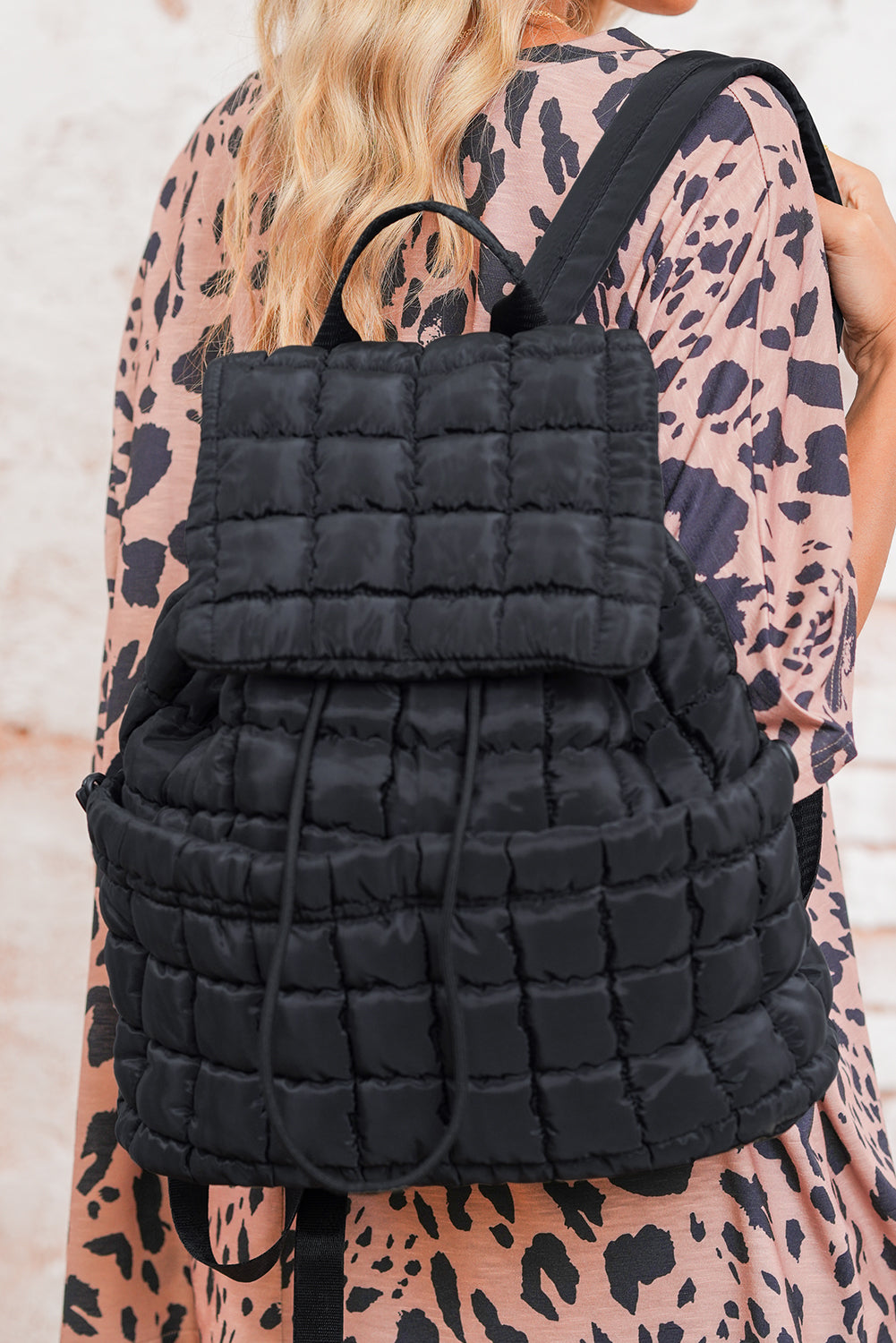 Medium Grey Solid Flapped Quilted Puffer Backpack