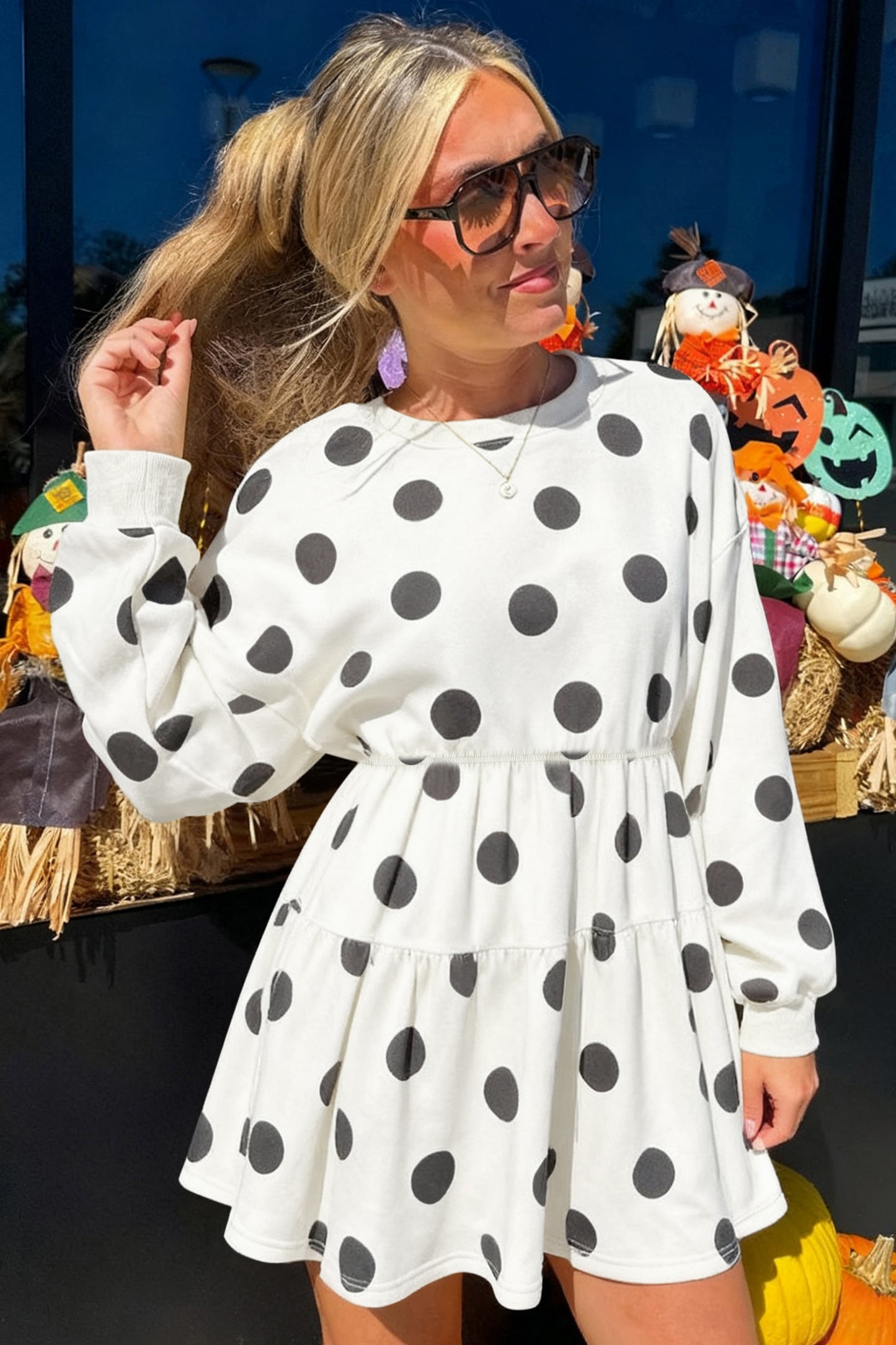 Polka Dot Long Sleeve Mini Dress