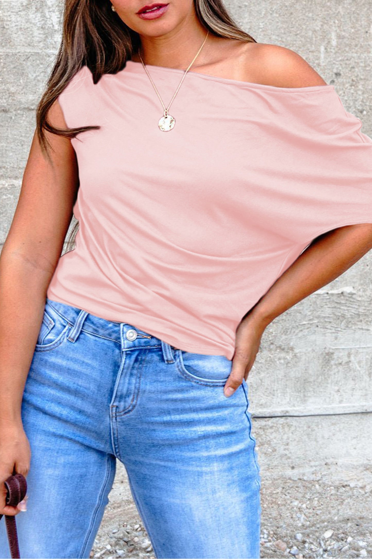 Plus Size Color Asymmetric Neck Short Sleeve Blouse