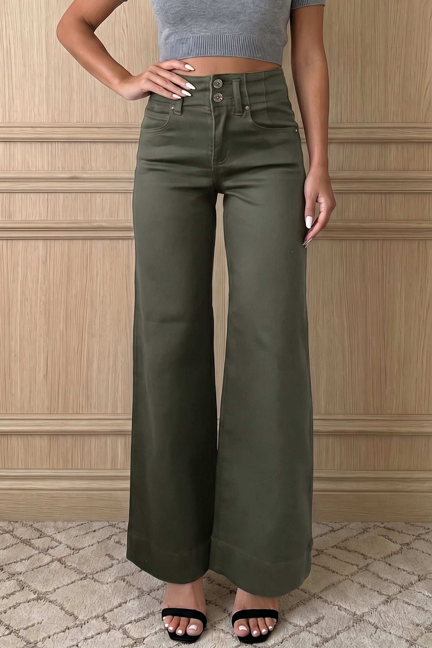 2-Button High Waist Wide Leg Jeans