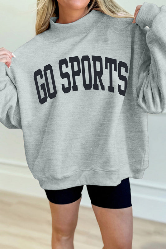 Gray Mock Neck GO SPORTS Graphic Sweatshirt
