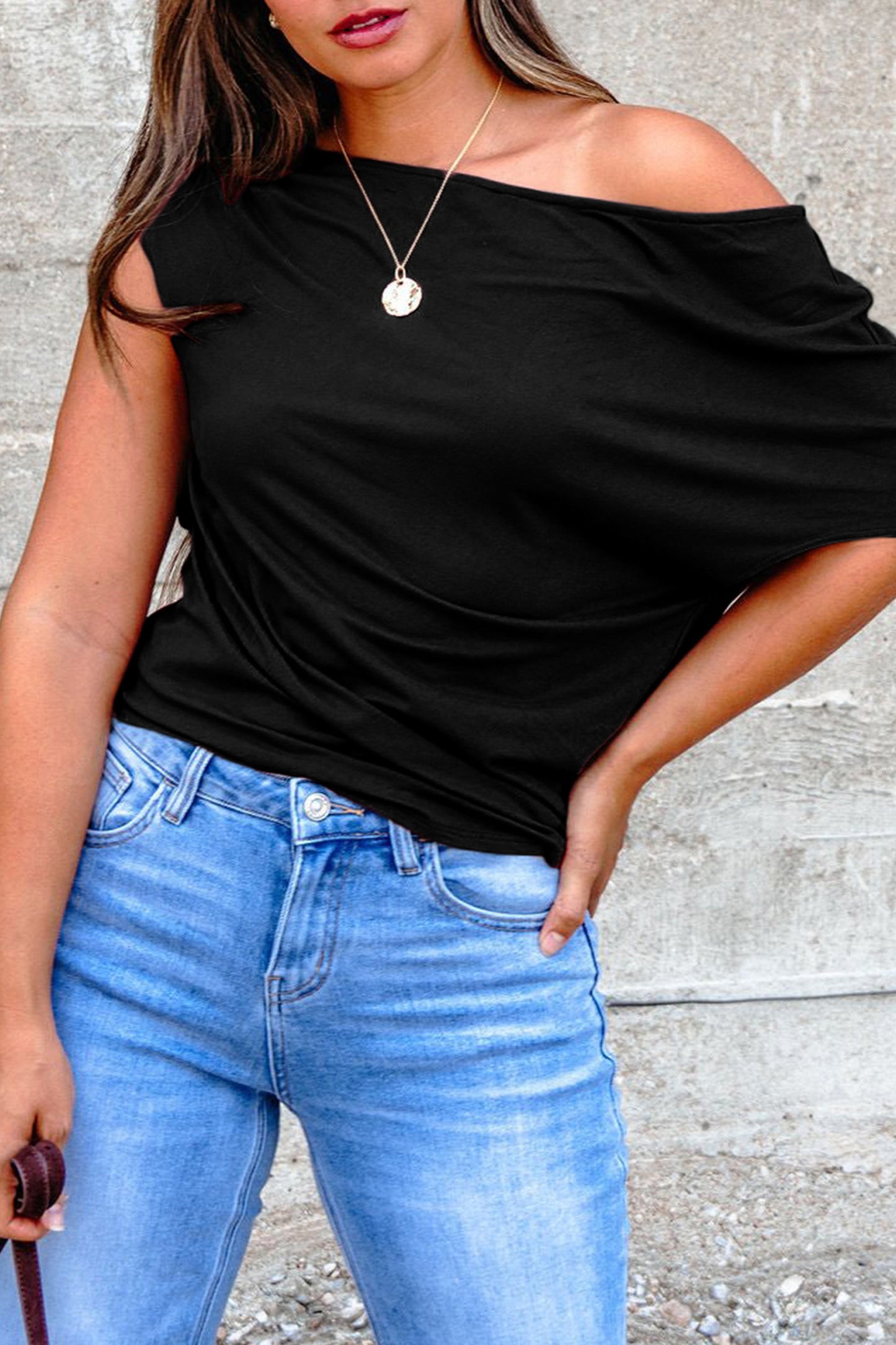 Plus Size Color Asymmetric Neck Short Sleeve Blouse