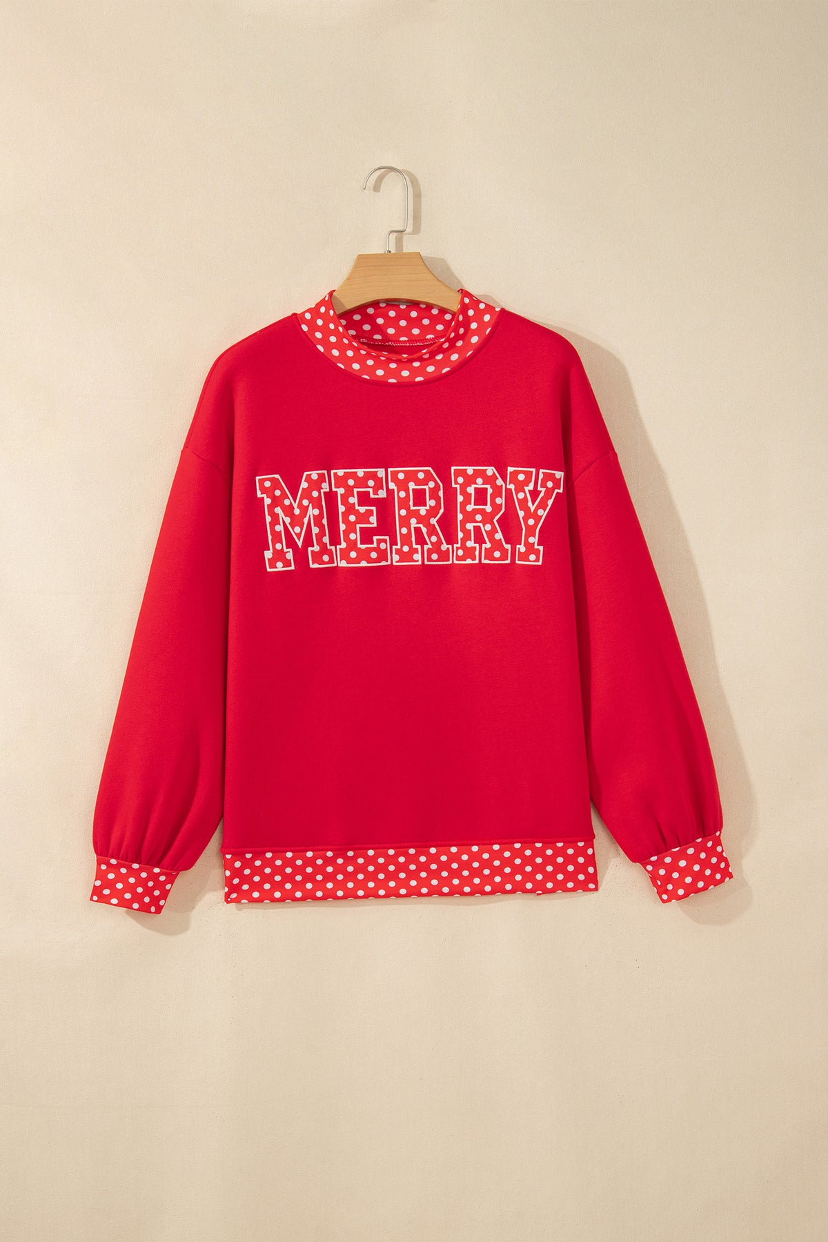 Polka Dot Letter Print Contrast Trim Mock Neck Sweatshirt