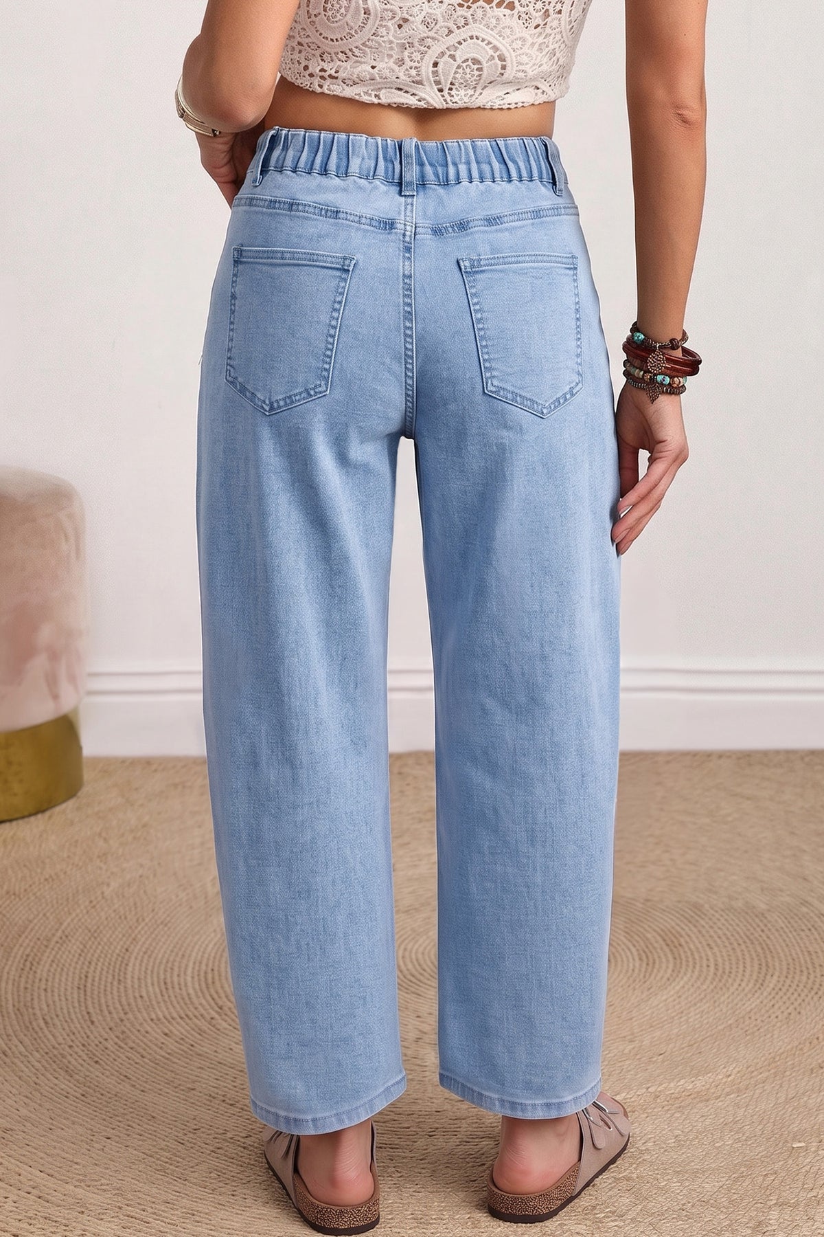 Front Pocket Ankle-length Barrel Jeans