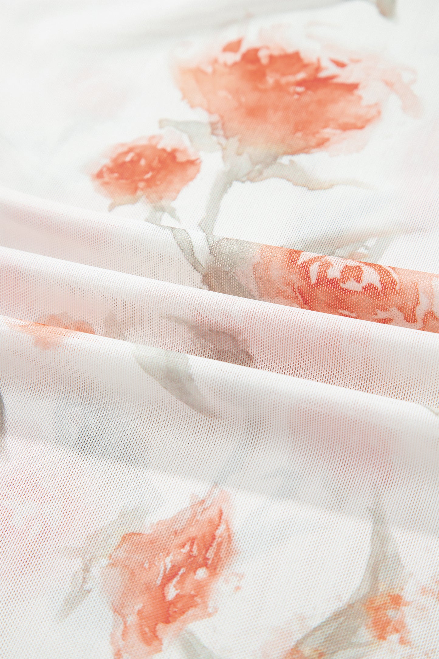 Floral Print Sheer Mesh Long Sleeve Top