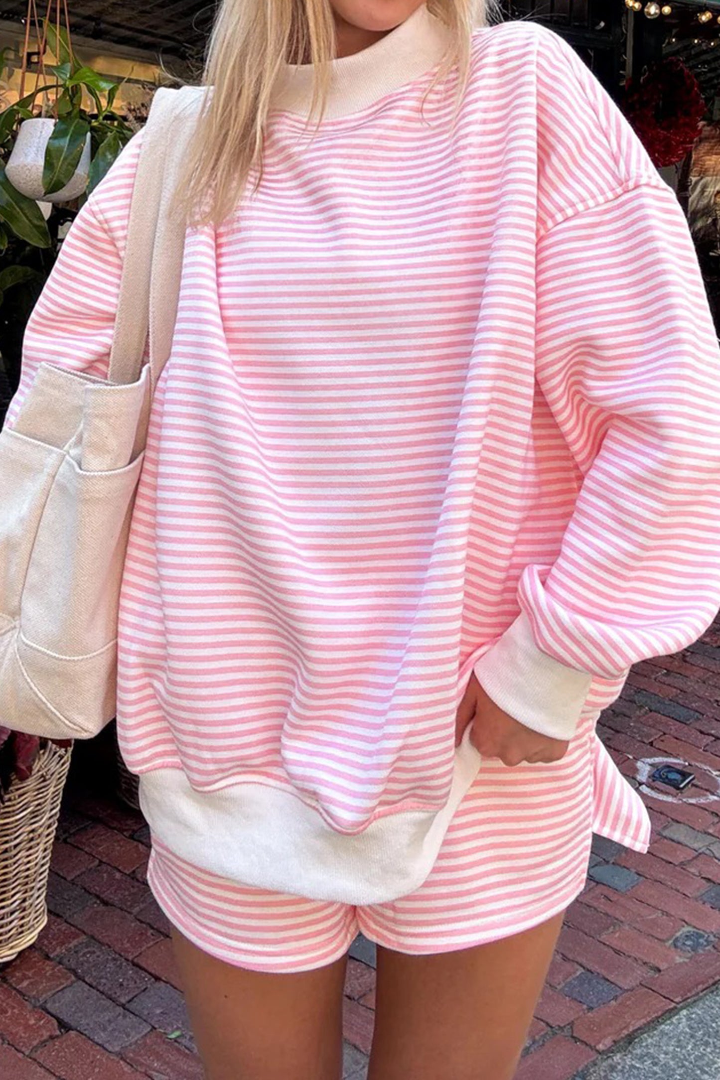 Oversize Mock Neck Sweatshirt and Shorts Set