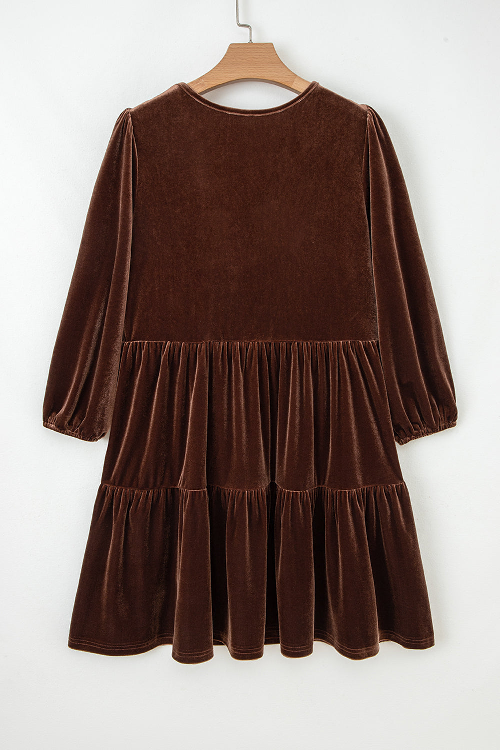 V Neck Long Sleeve Tiered Mini Dress