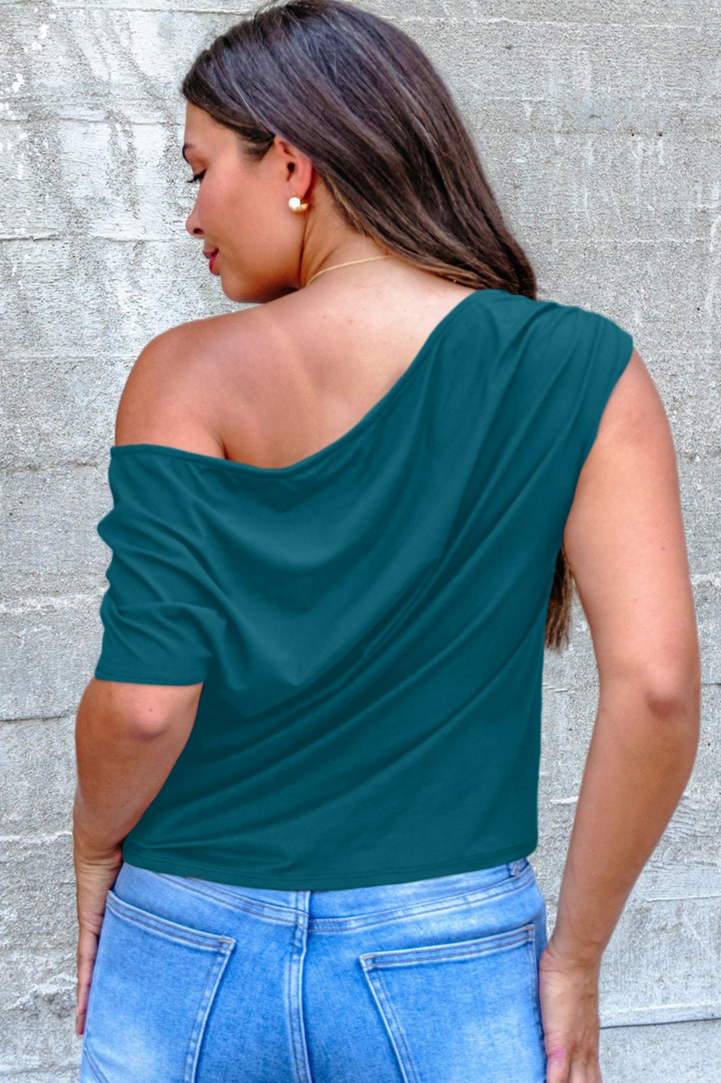 Plus Size Color Asymmetric Neck Short Sleeve Blouse