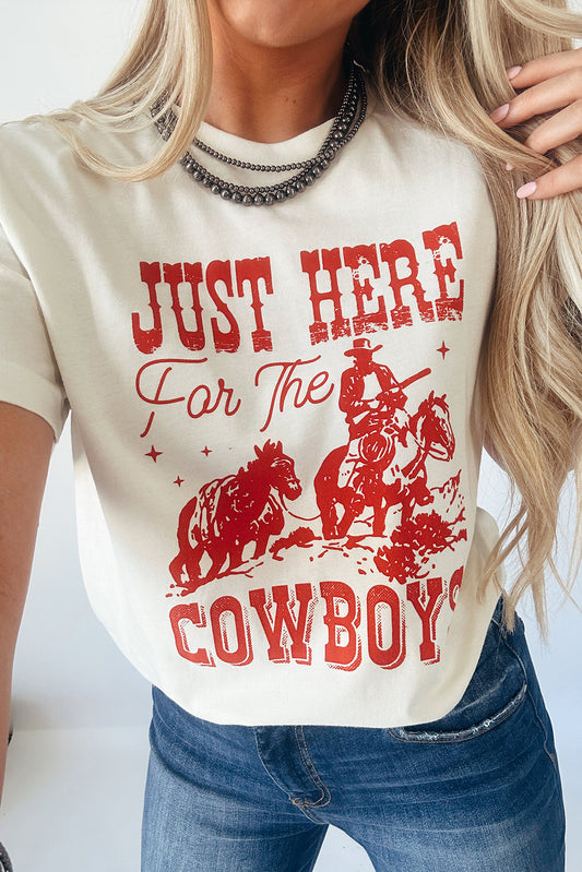 JUST HERE For THE COWBOY Cuffed Sleeve Crew Neck T Shirt