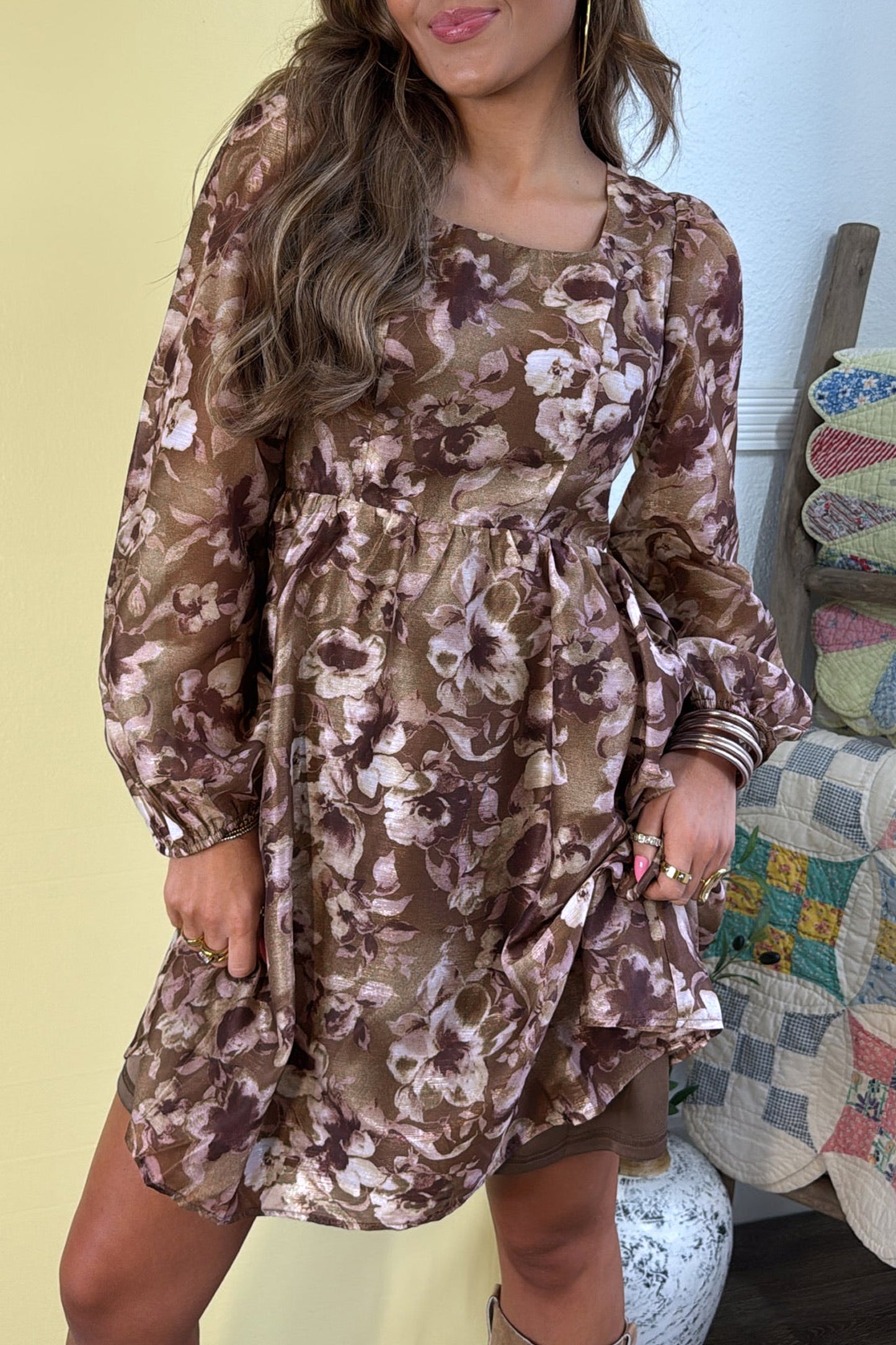 Floral  Long Sleeve Mini  Dress