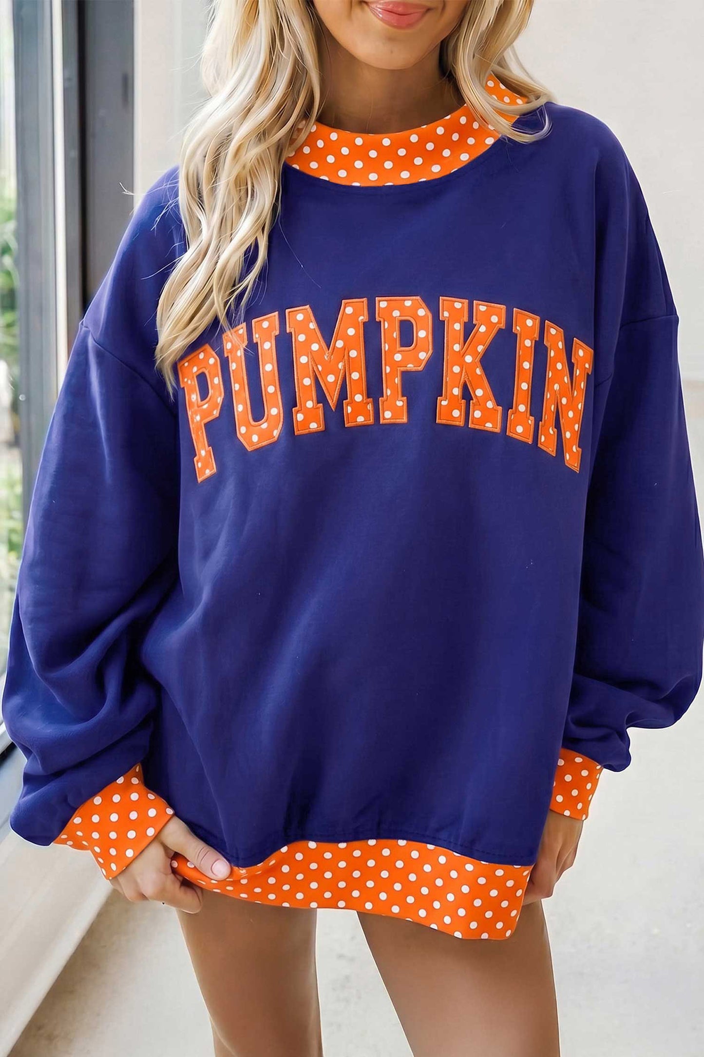 Polka Dot Letter Print Contrast Trim Mock Neck Sweatshirt