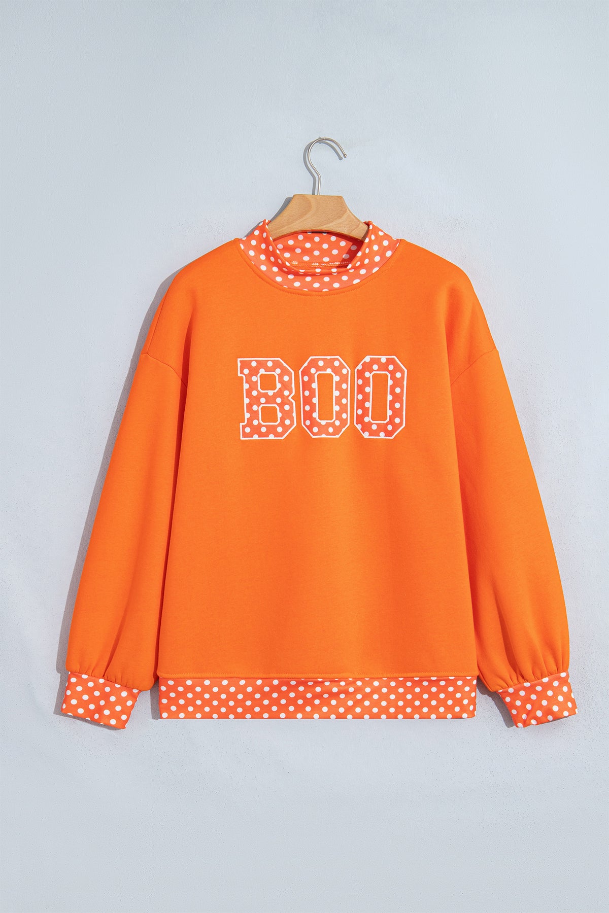 Polka Dot Letter Print Contrast Trim Mock Neck Sweatshirt