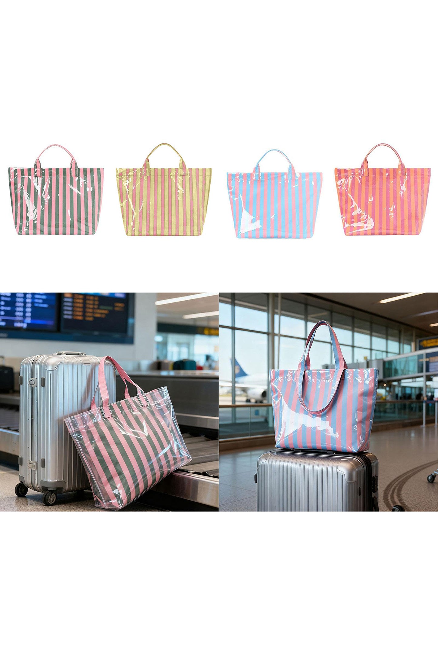Color black Glossy Striped Vinyl Large Tote Bag (Color Varied)