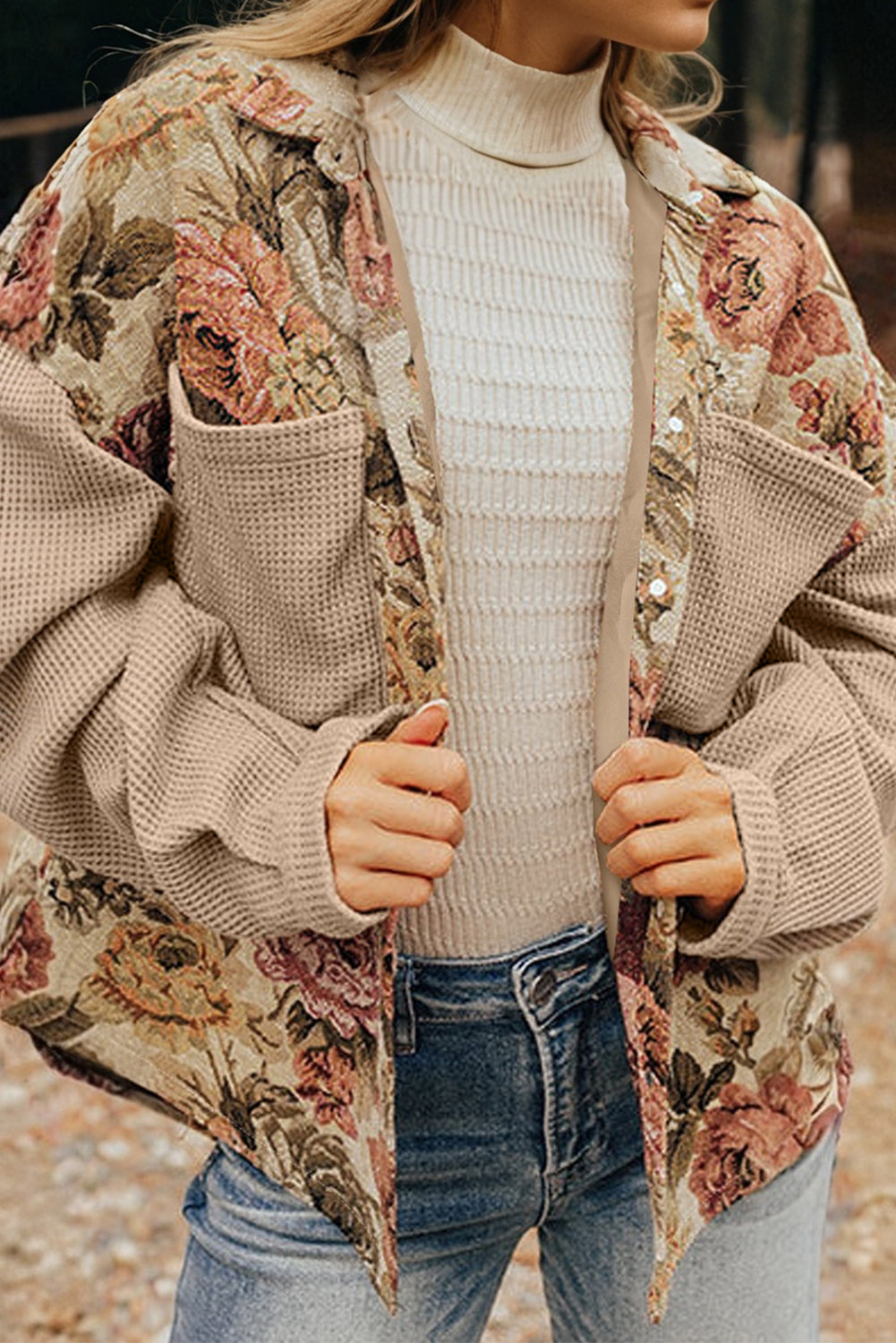 Waffle Knit  Buttoned Jacket
