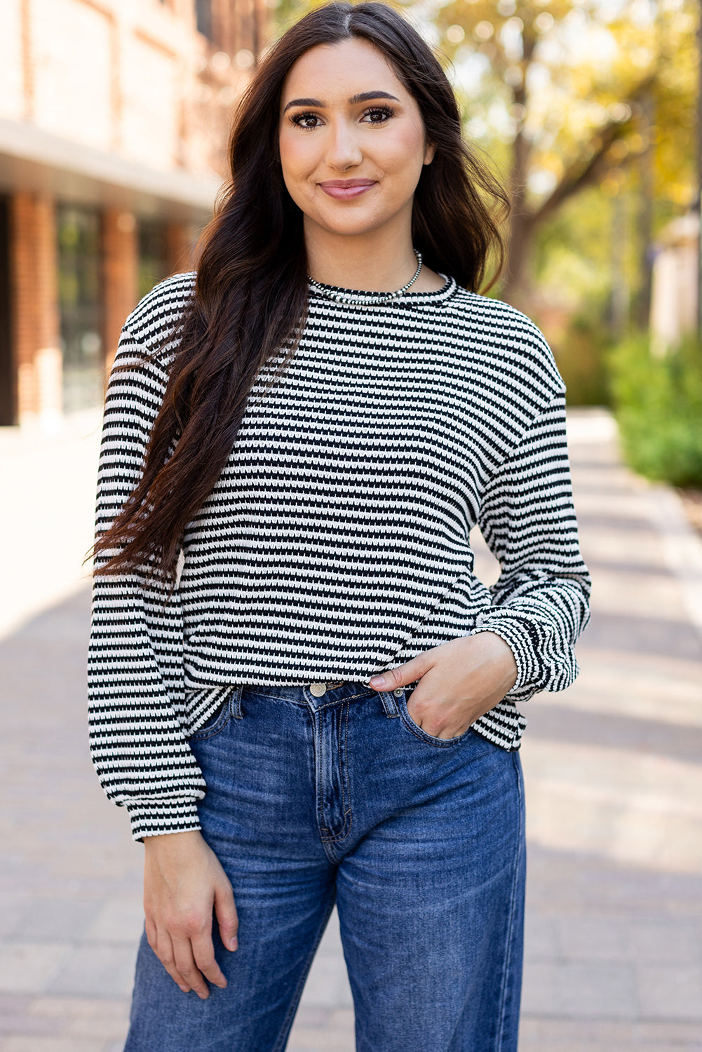 Stripe  Drop Shoulder Long Sleeve Top