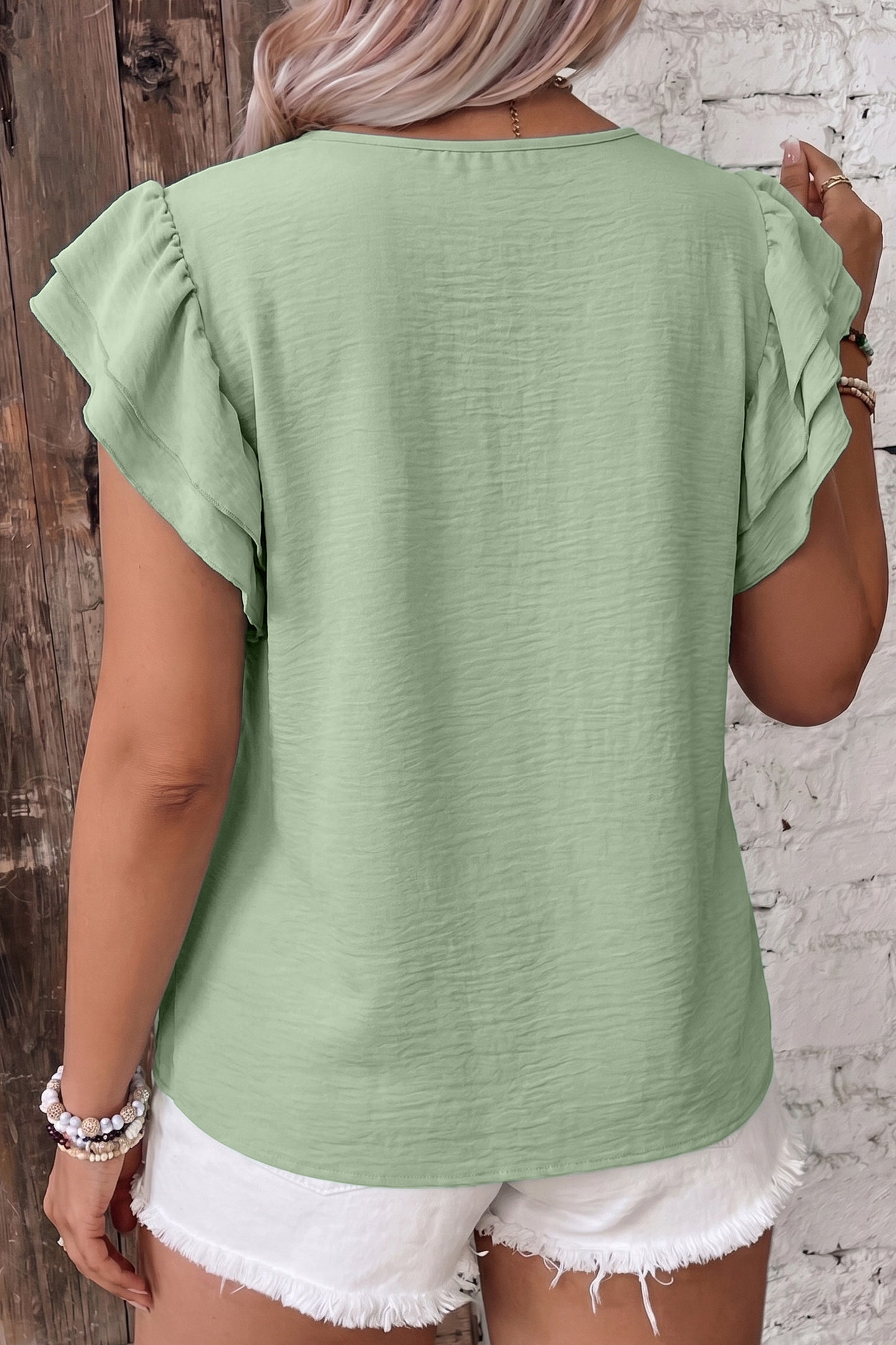 Plus Size Crew Neck Ruffle Sleeve Top