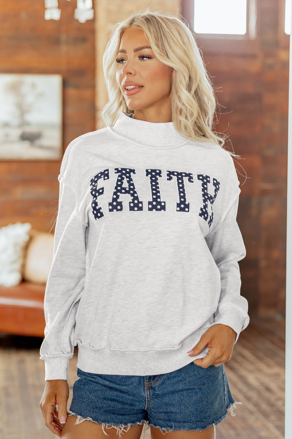 High Neck Polka Dot Baggy Sweatshirt