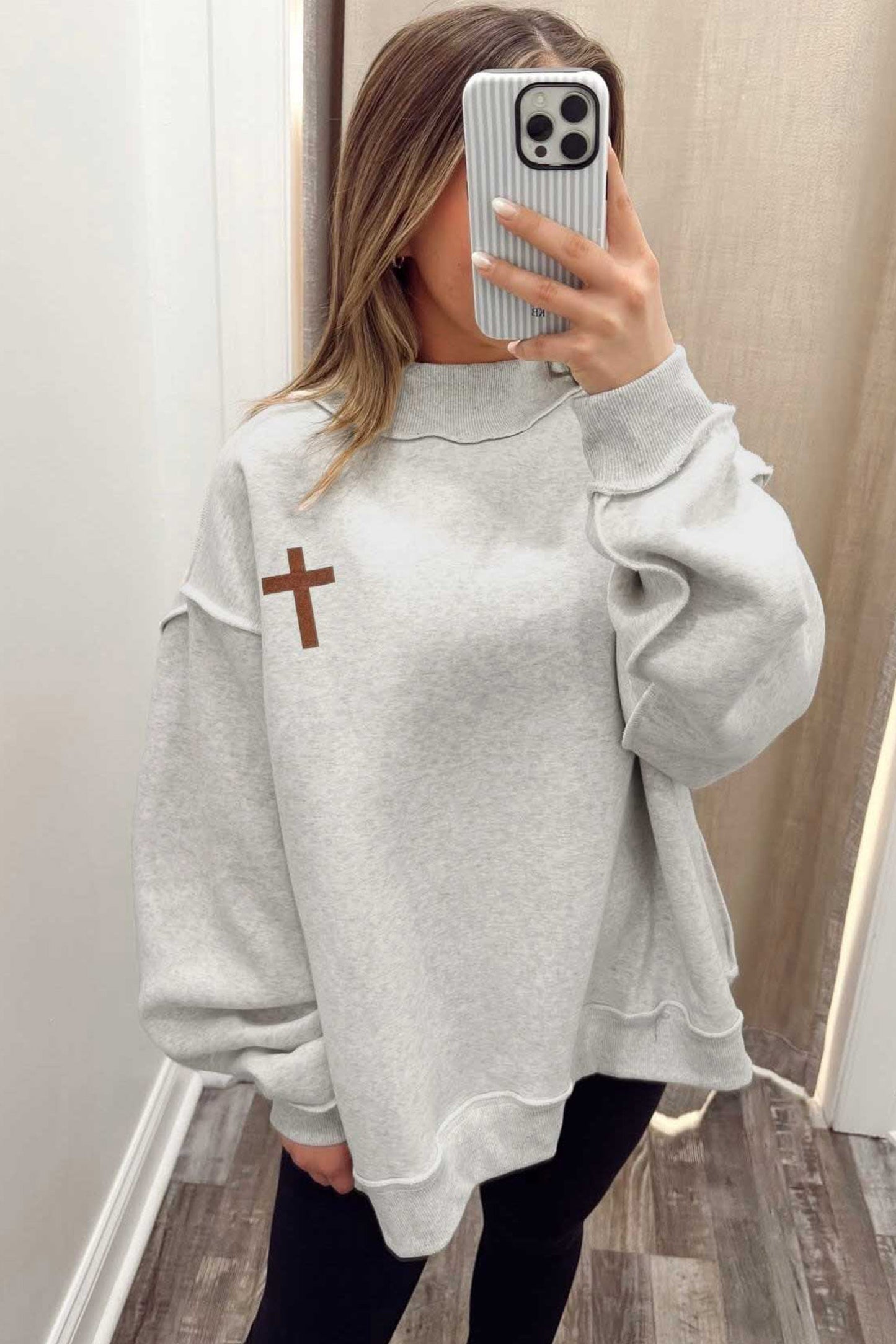 Reversible Christian Faith Print Mock Neck Pullover Sweatshirt