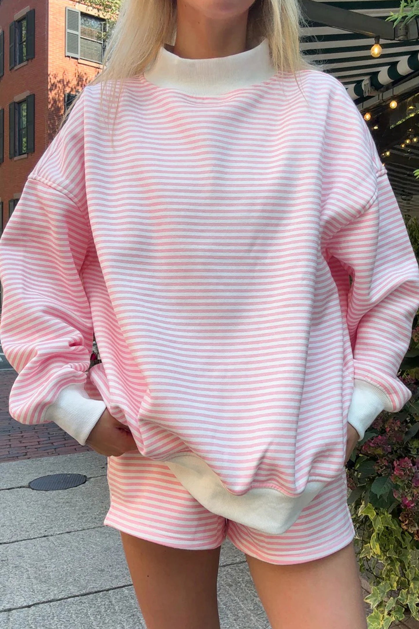 Oversize Mock Neck Sweatshirt and Shorts Set