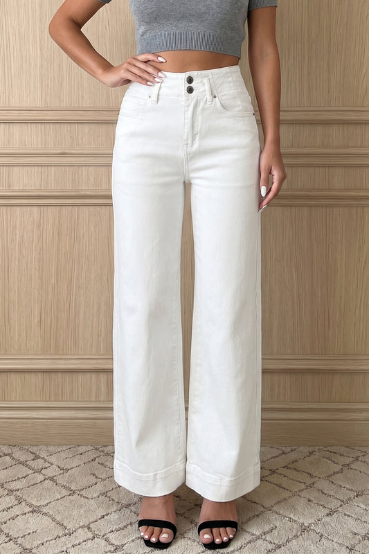 2-Button High Waist Wide Leg Jeans