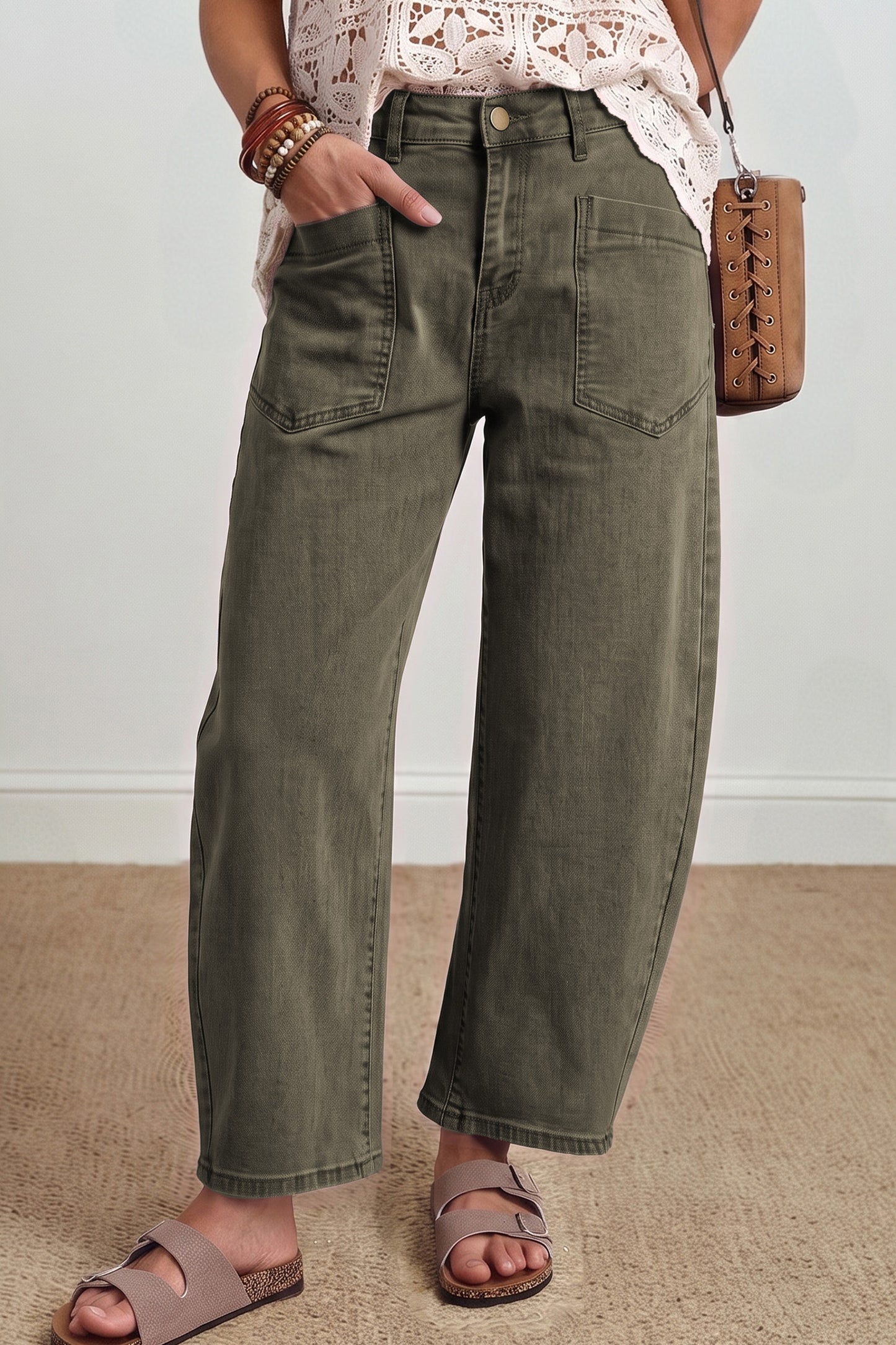 Front Pocket Ankle-length Barrel Jeans