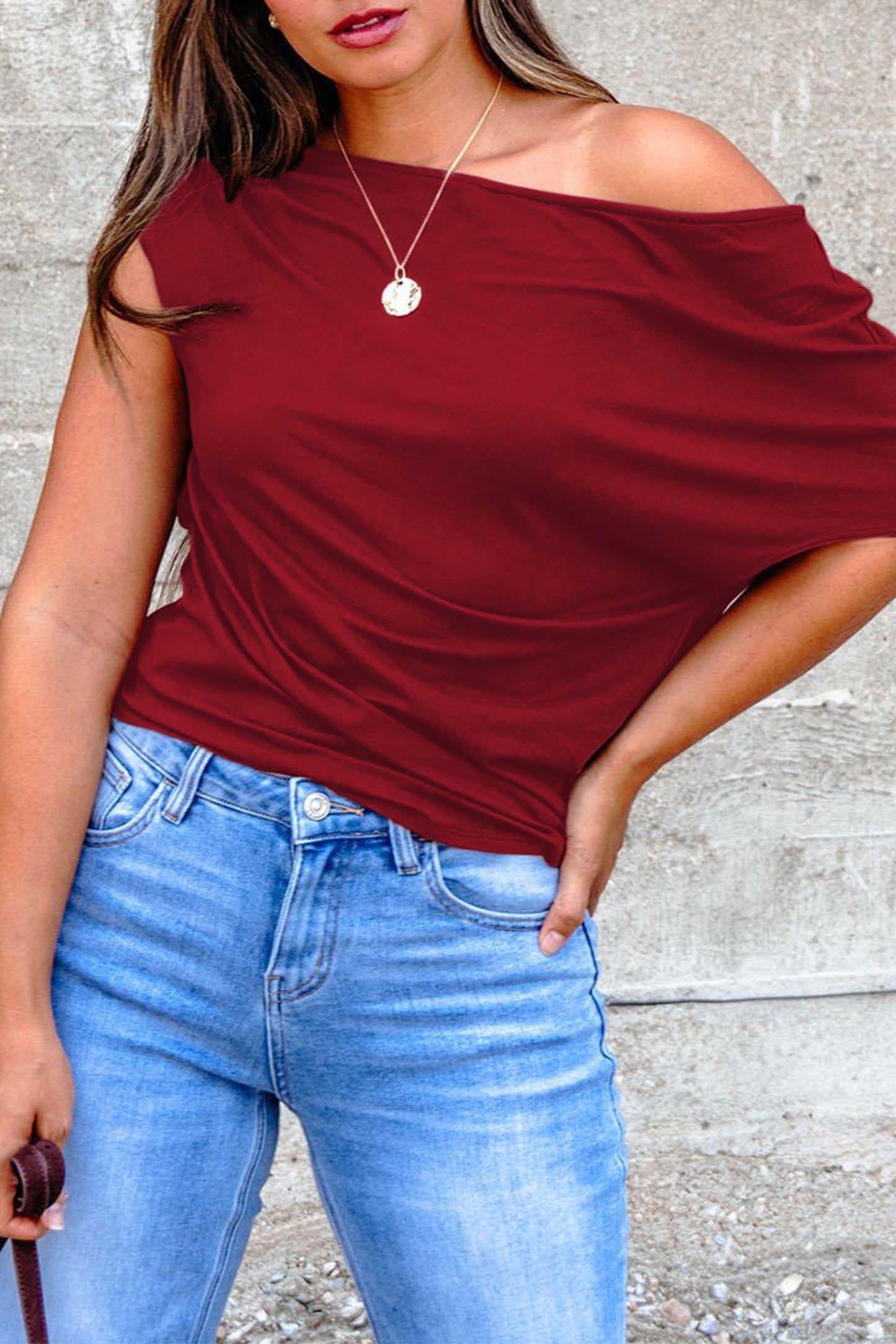 Plus Size Color Asymmetric Neck Short Sleeve Blouse