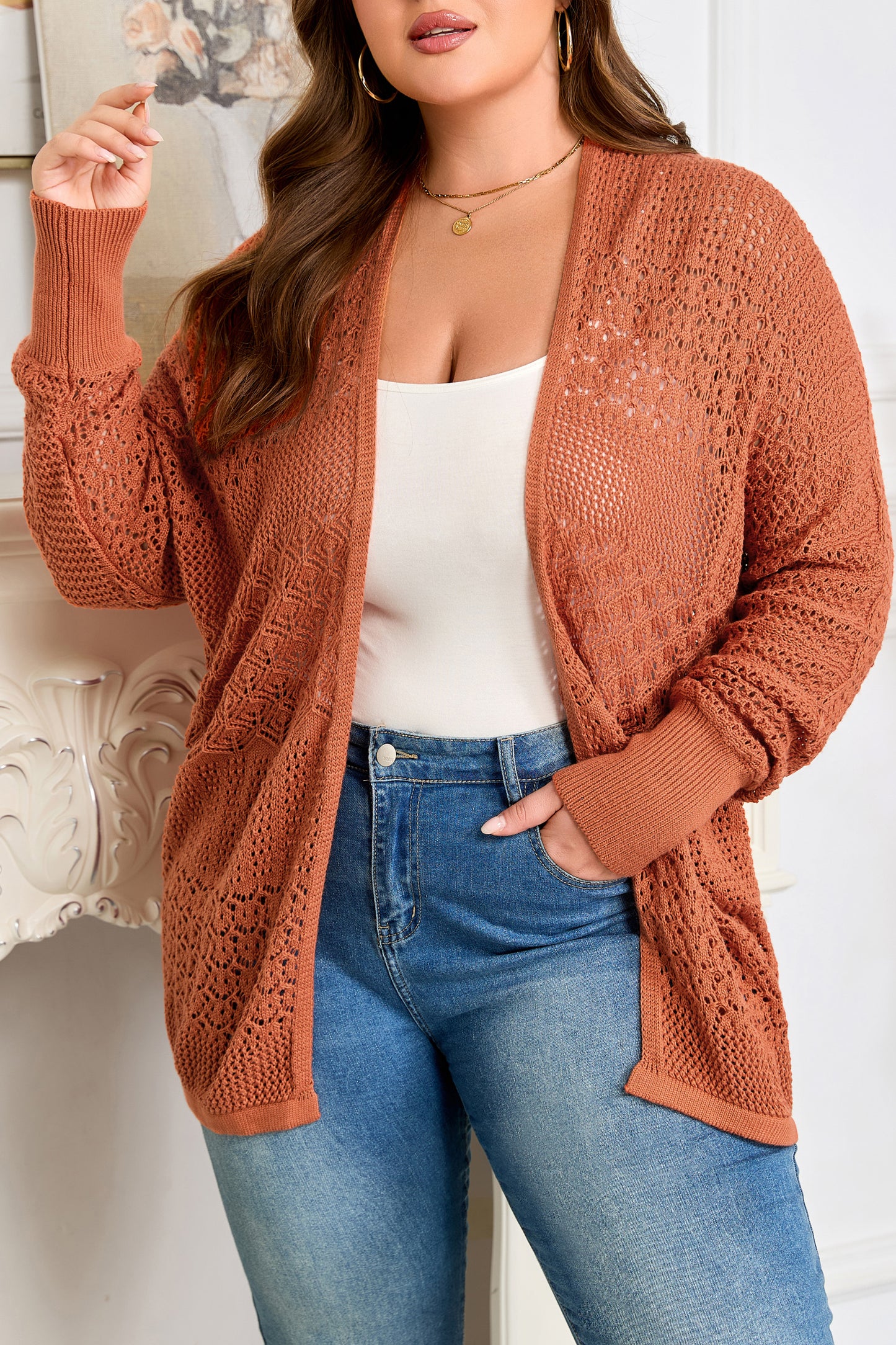 Knitted Open Front Plus Cardigan