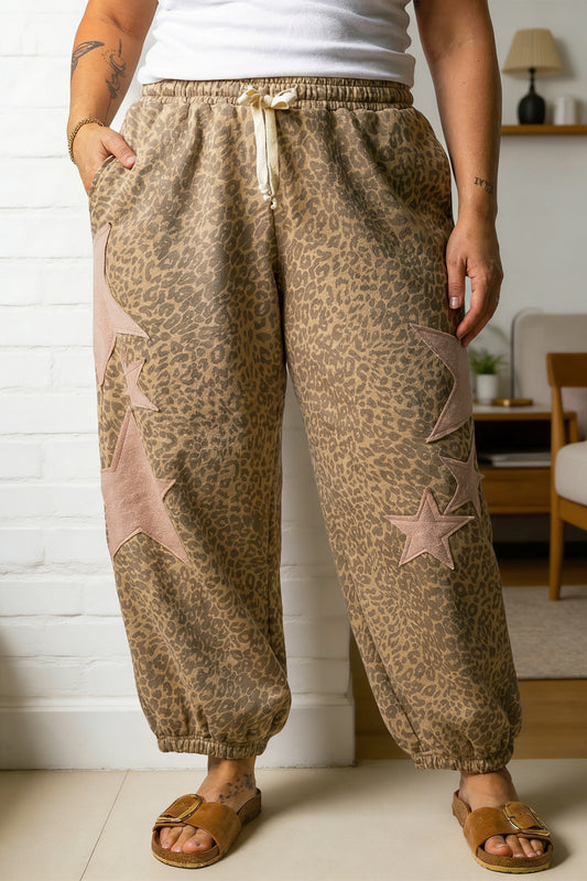 Leopard Print Western Star Patched Jogger Pants
