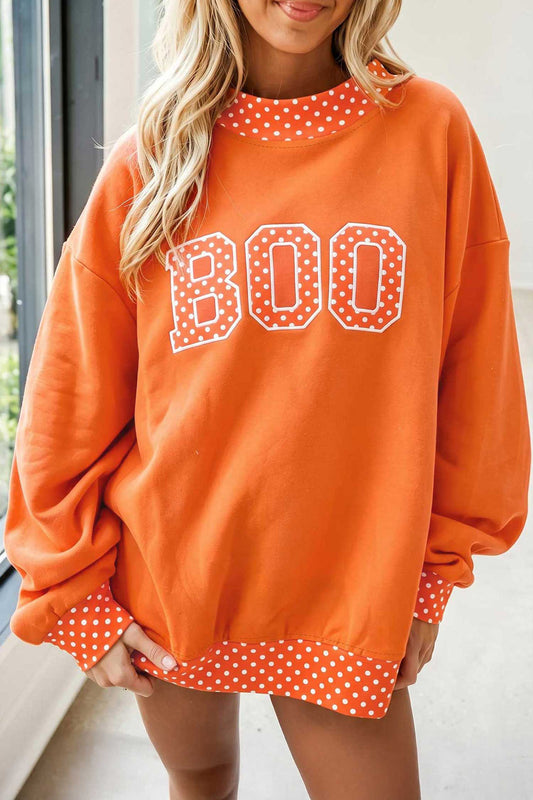 Polka Dot Letter Print Contrast Trim Mock Neck Sweatshirt