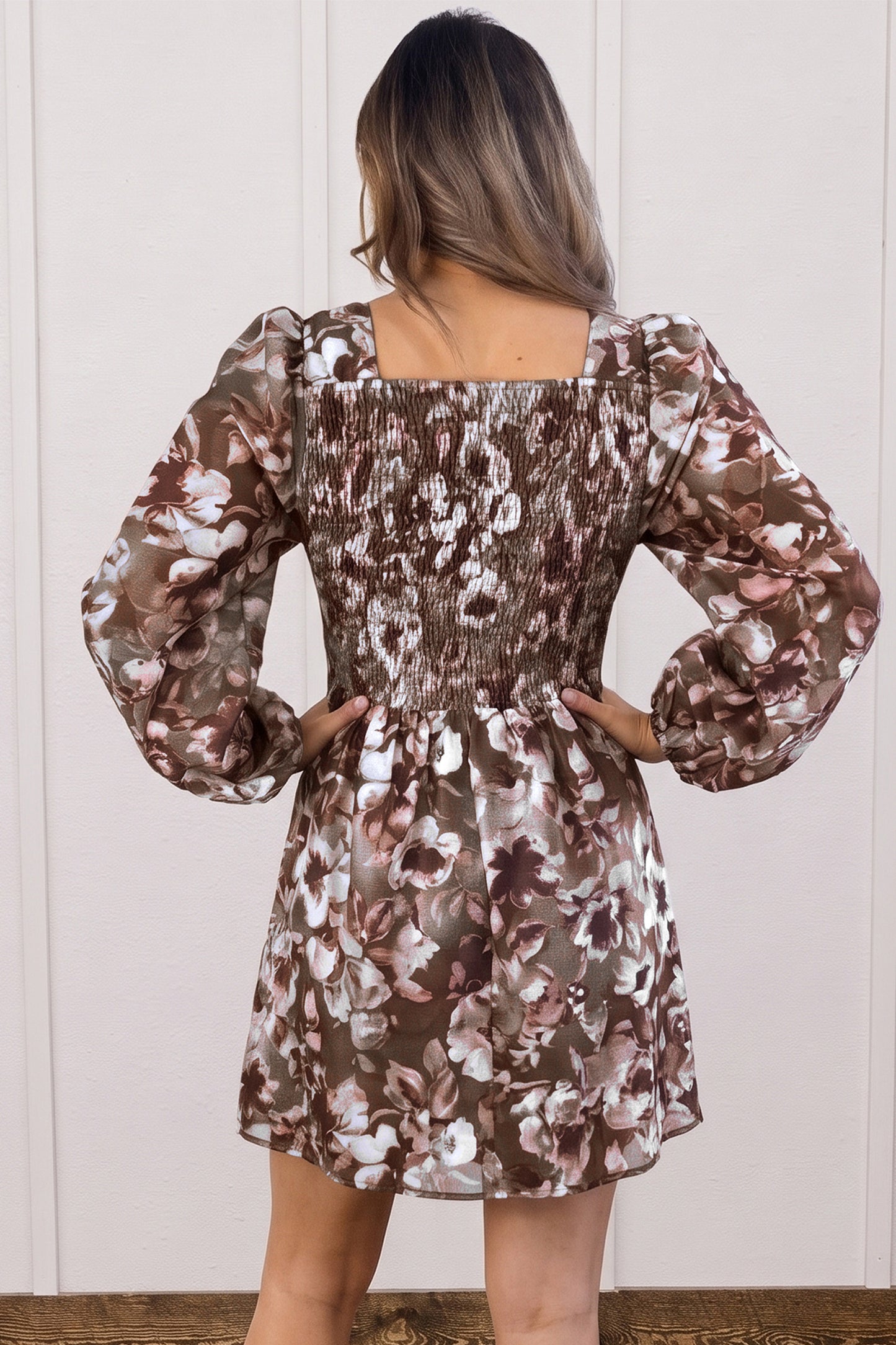 Floral  Long Sleeve Mini  Dress