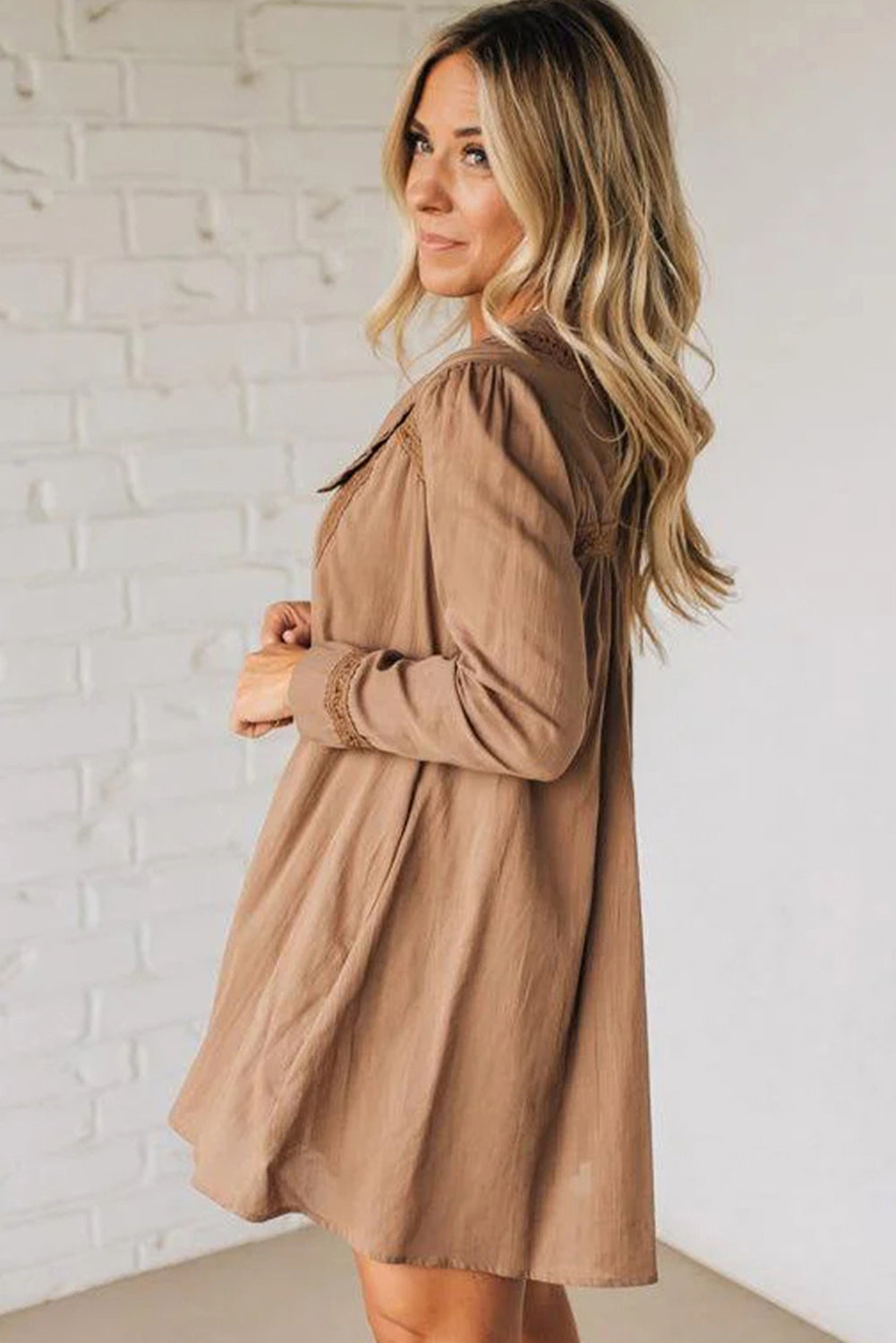 Peter Pan Collar Long Sleeve Mini Dress