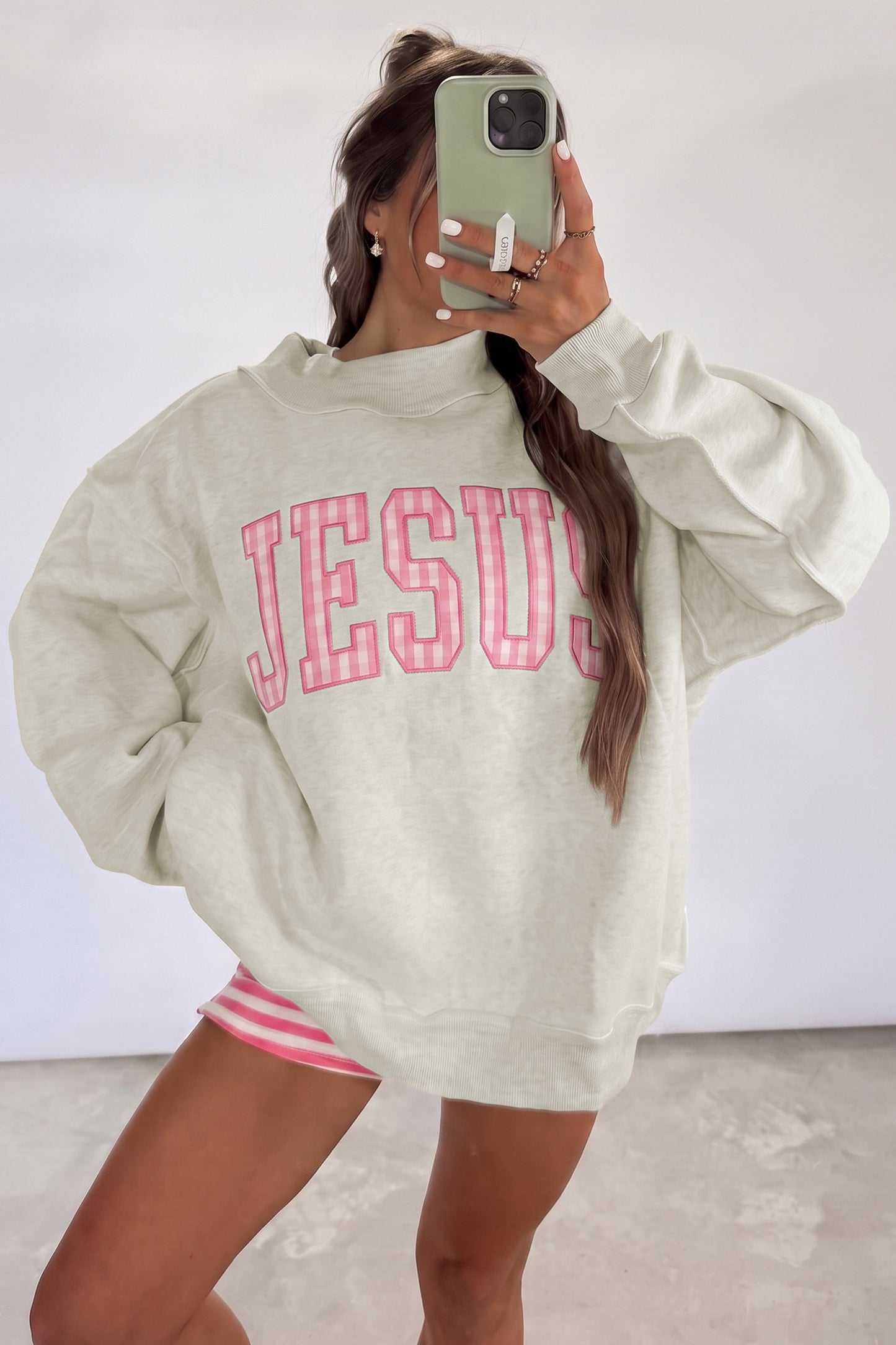 High Neck Polka Dot Baggy Sweatshirt