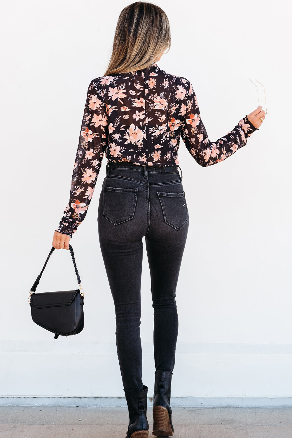 Black Floral Mesh Top