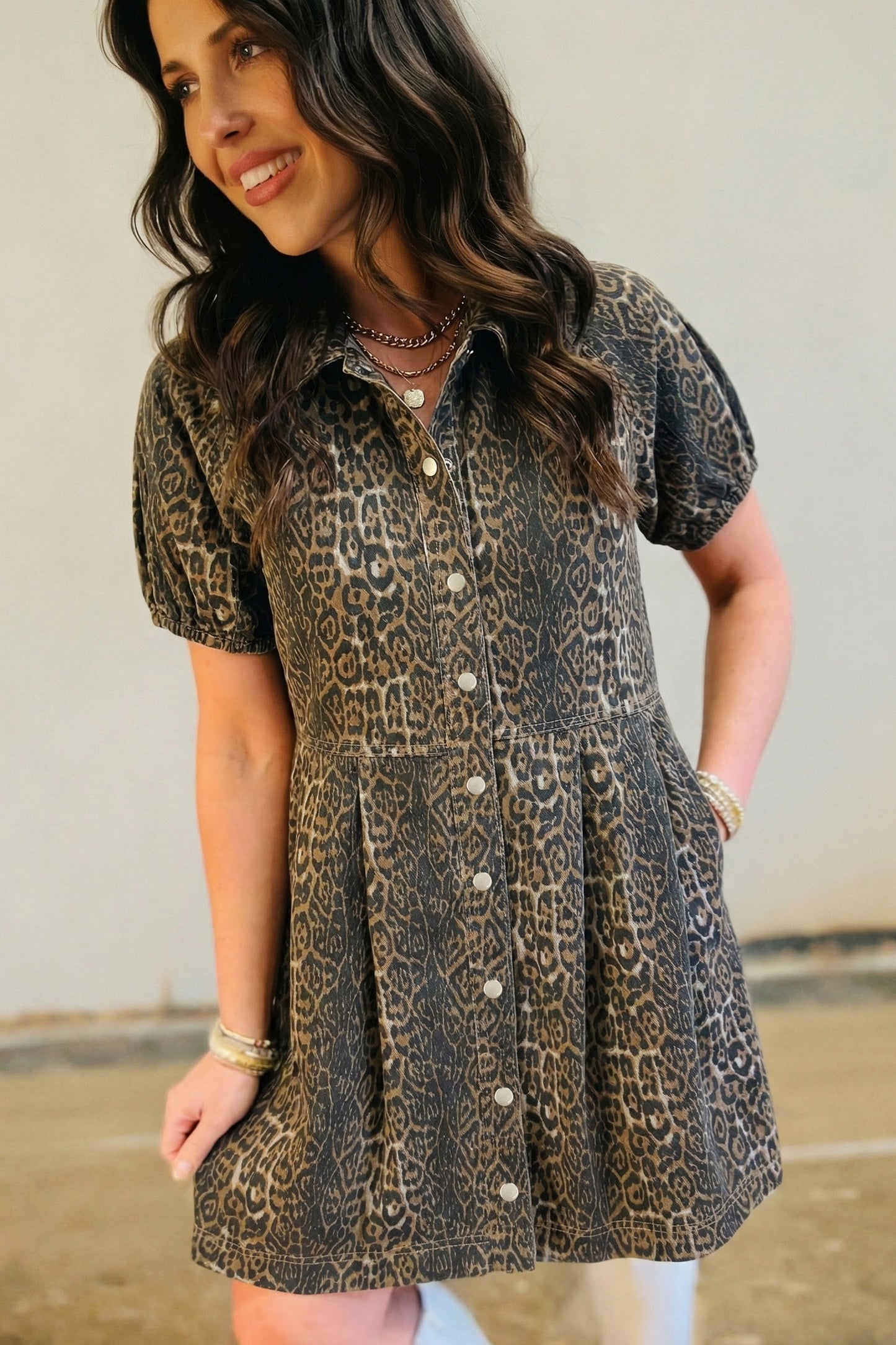 Leopard  Denim Mini Dress